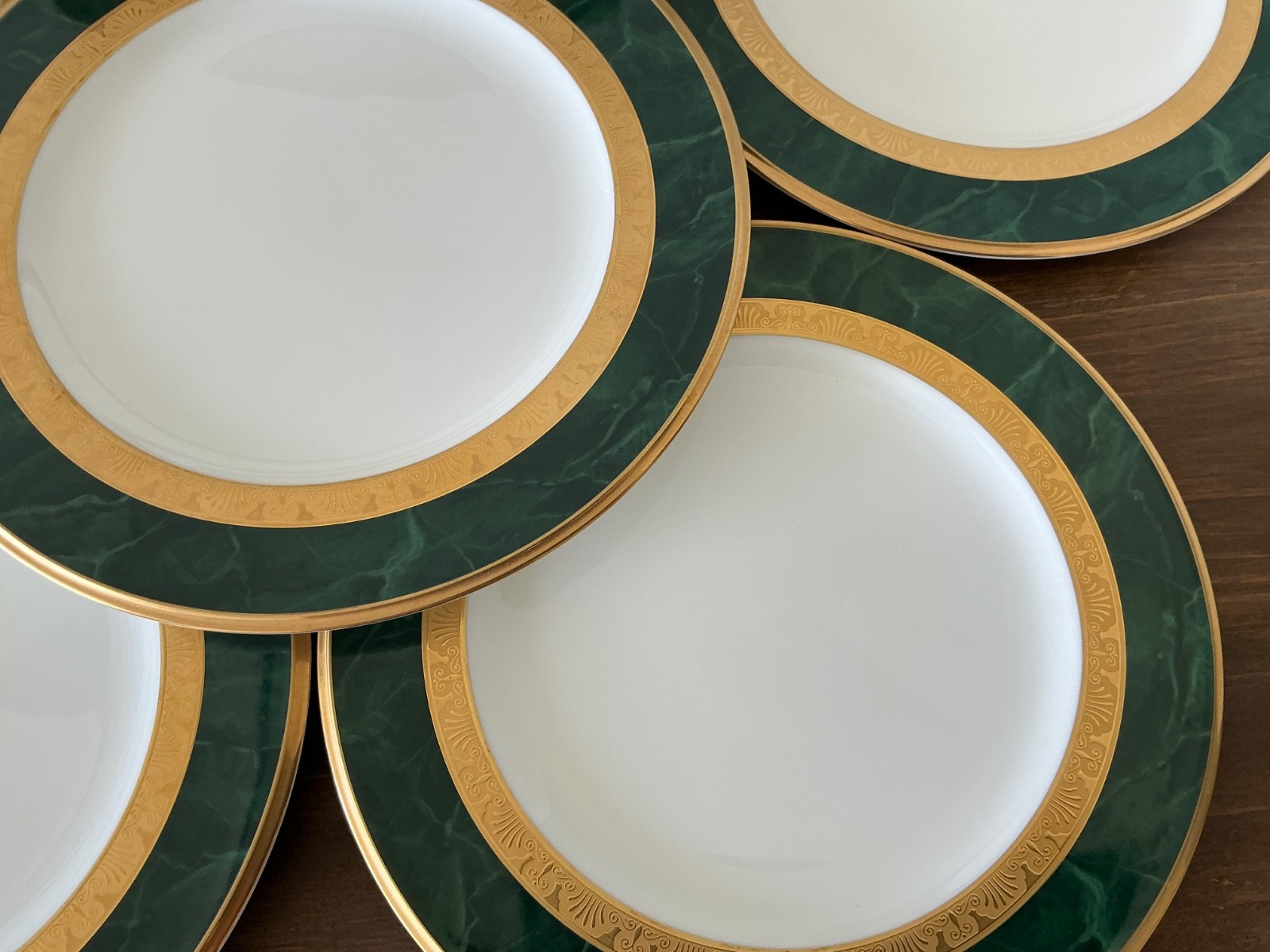 Set/6 NORITAKE Fitzgerald 4712 Salad Plates Green Marble Border Gold Scroll EXC!