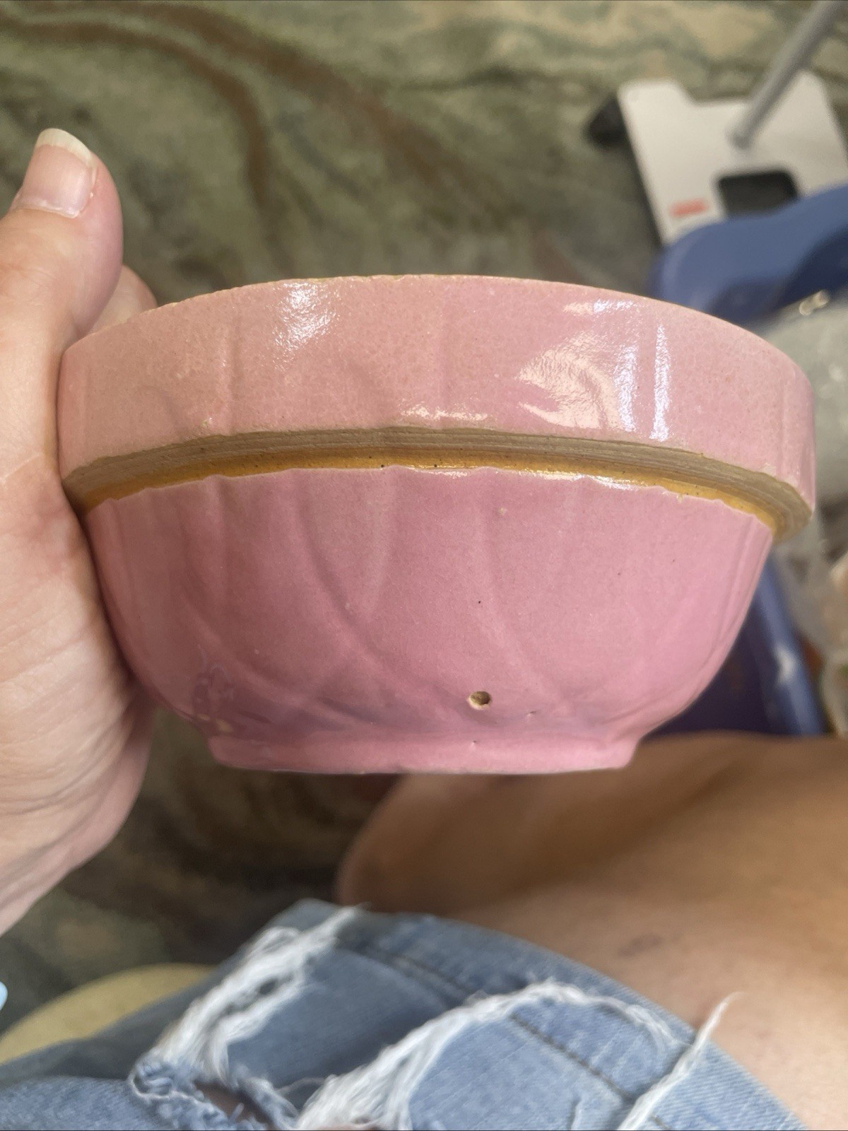 Pink 5” Stoneware Ceramic Bowl “made In USA “ Imprint