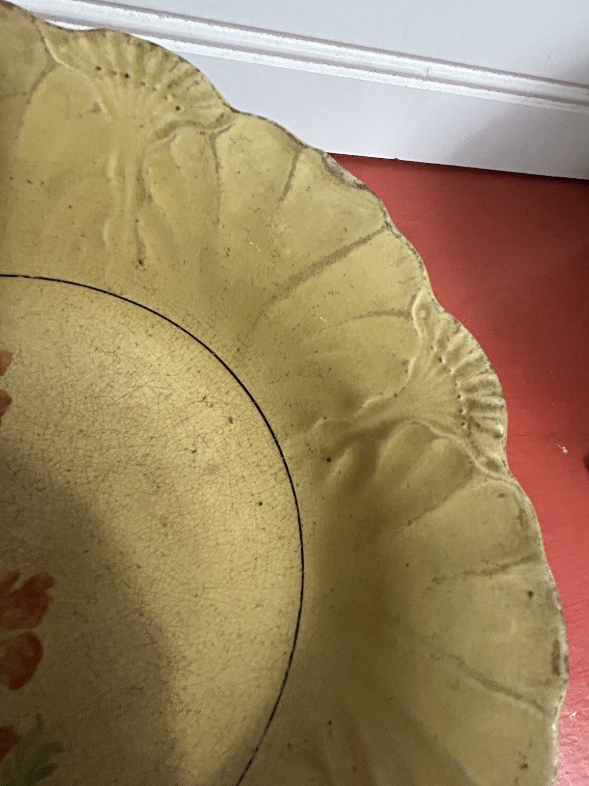 Antique Vintage Serving BOWL Heavily Stained & Crazed Toasty Floral Queen Wheat