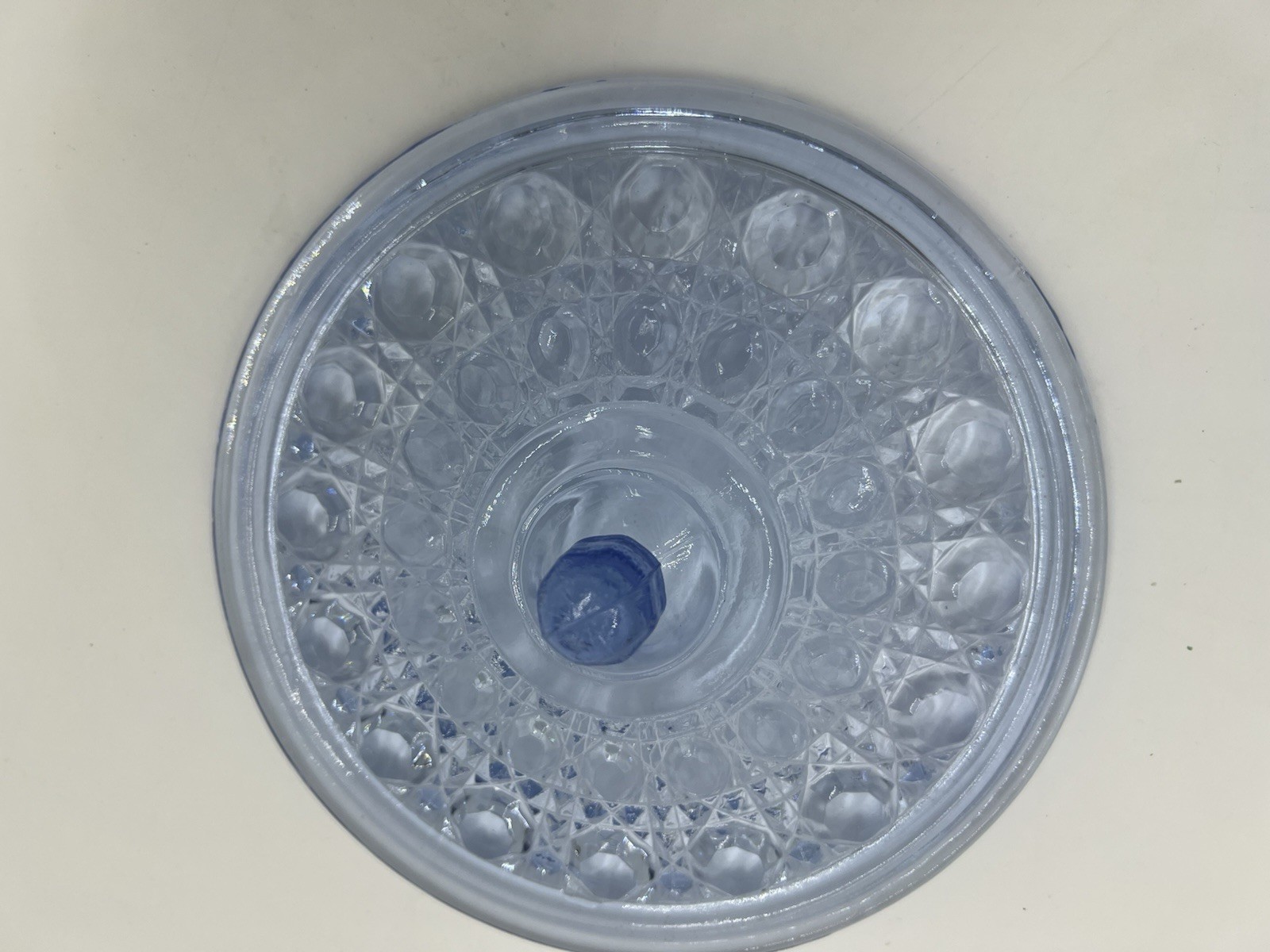 Indiana Glass 7.5 Inches Round Windsor Covered Candy Dish Blue Button Pattern