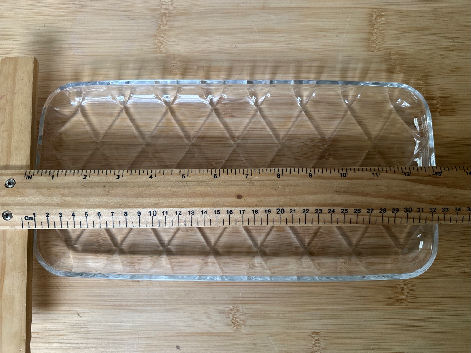 Clear Crystal Serving Tray 13×6.5 Rectangular Diamond Quilted Pattern