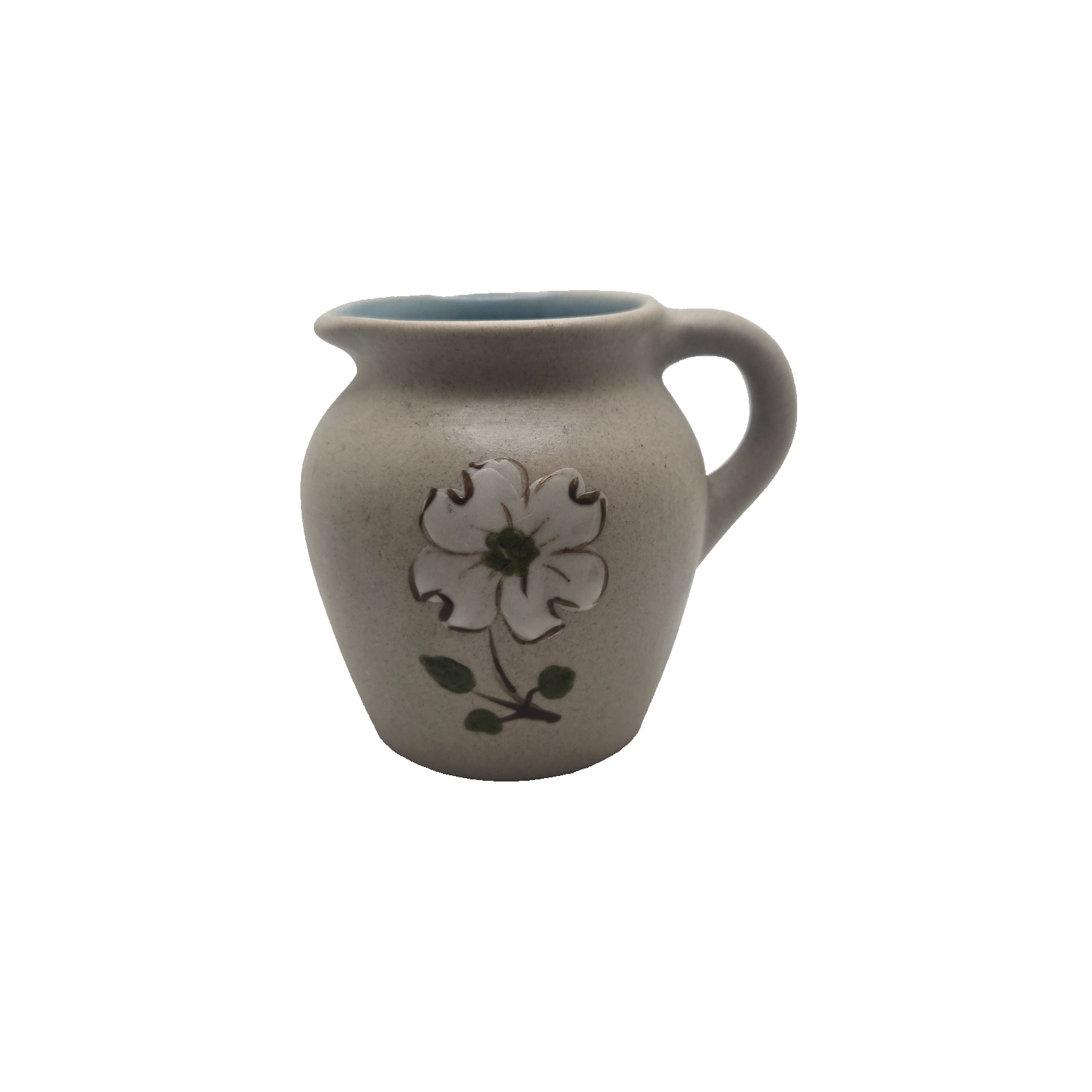 Pigeon Forge Pottery Creamer Handcrafted White Dogwood Blue Interior 1998