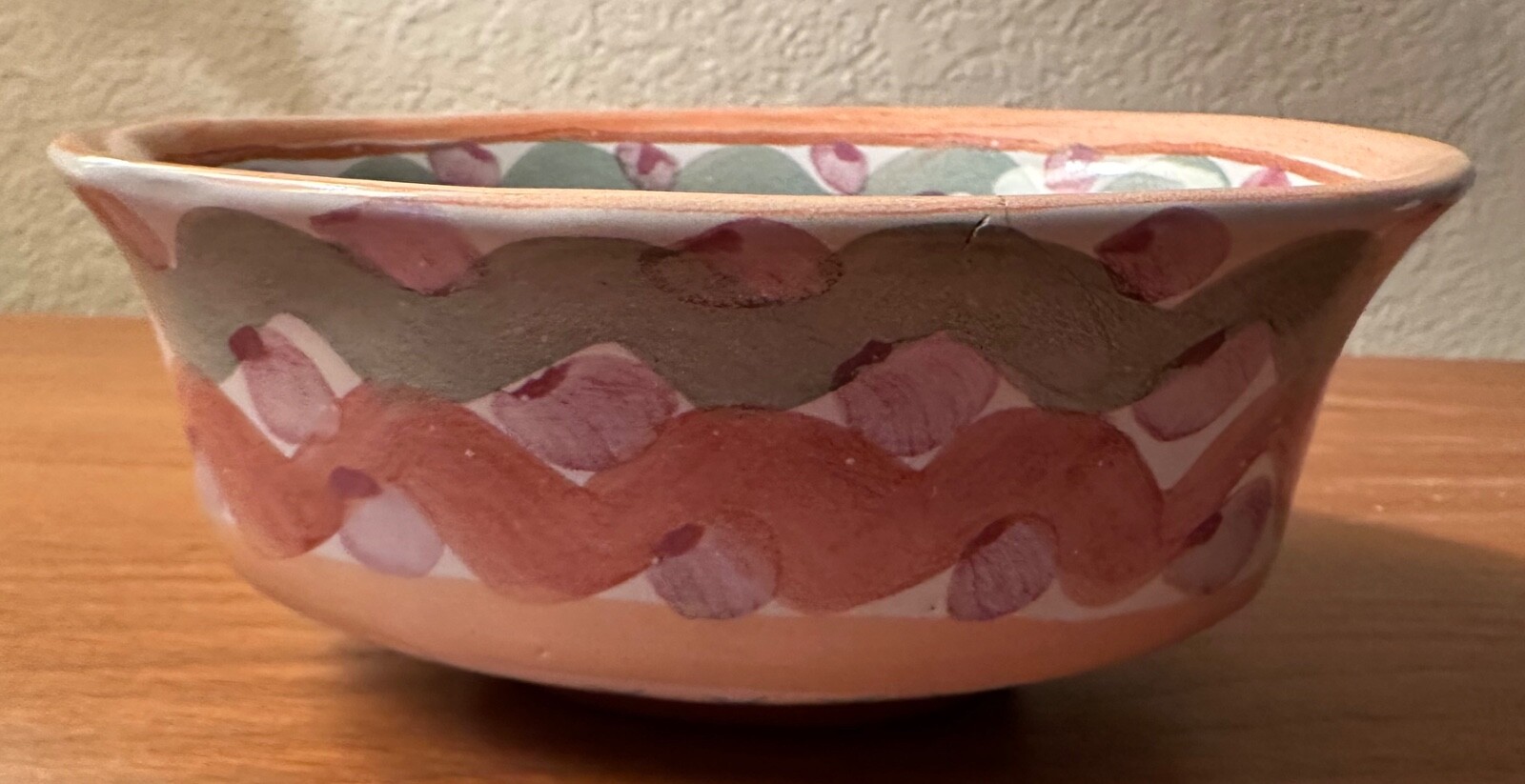 AS IS Vintage Mackenzie Childs Heather Ceramic Open Chowder Bowl 7×3″ Terracotta