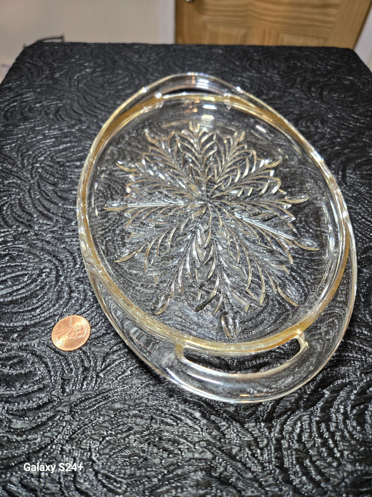 Jeanette Feather Gold Trim Handled Oval Relish Tray VTG 10-3/8 in × 6-3/8 in