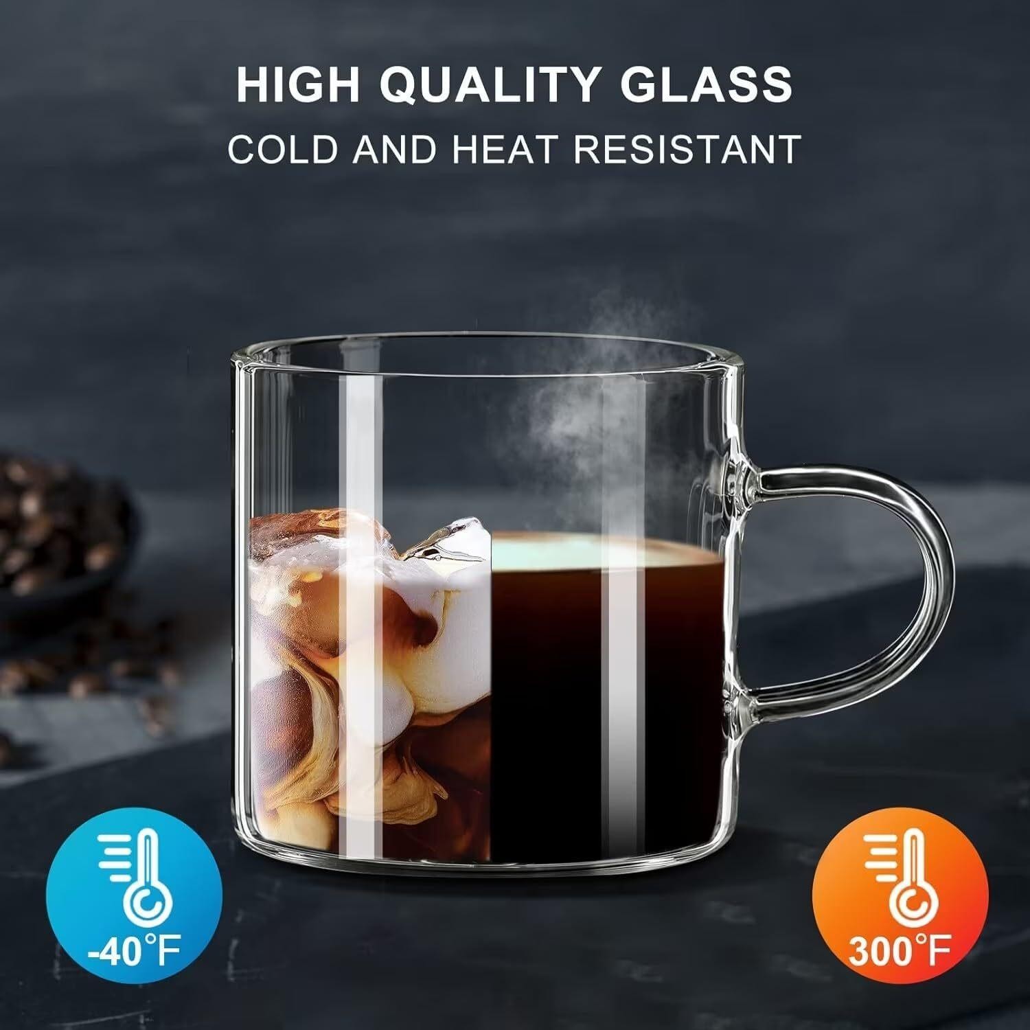 Espresso Cups Set of 2, Espresso Shot Glass 4.3 Oz, Glass Expresso Small Coffee