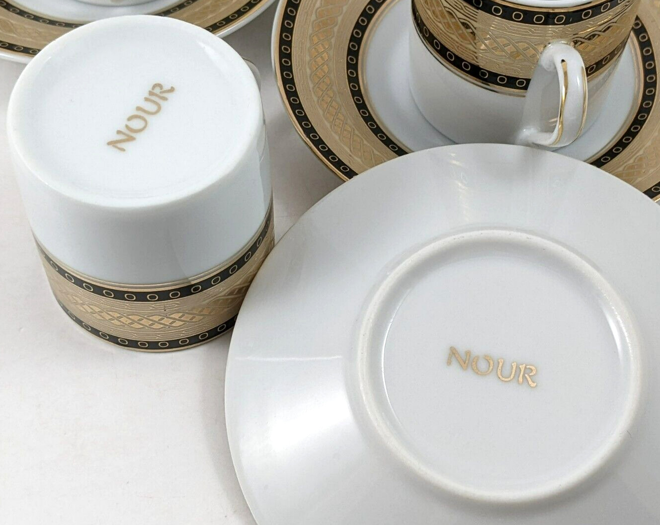 Nour Black Gold Porcelain Demitasse Cups And Saucers Twelve Piece Set