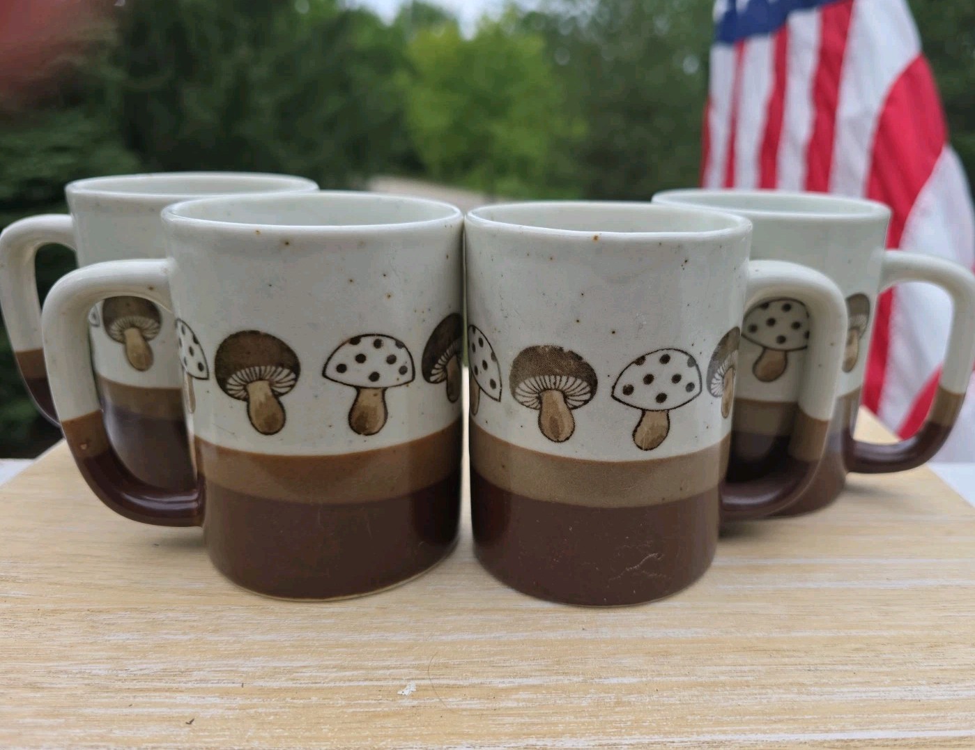 Set 4 Otagiri Original Mushroom Speckled Stoneware Coffee Mug 1970s MCM