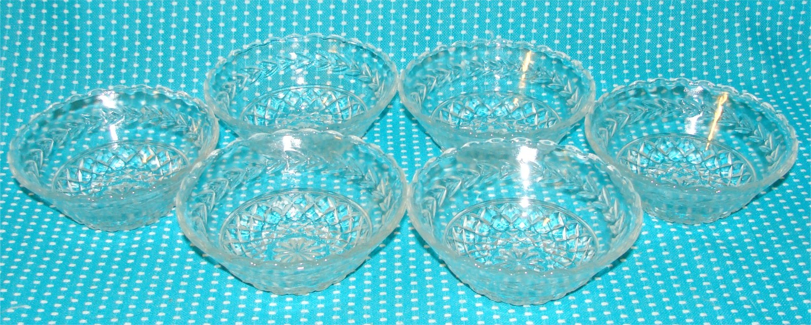 6 Vtg Diamond Clear Glass Berry Dessert Bowl Set Anchor Hocking Wexford ? 4 ¾”