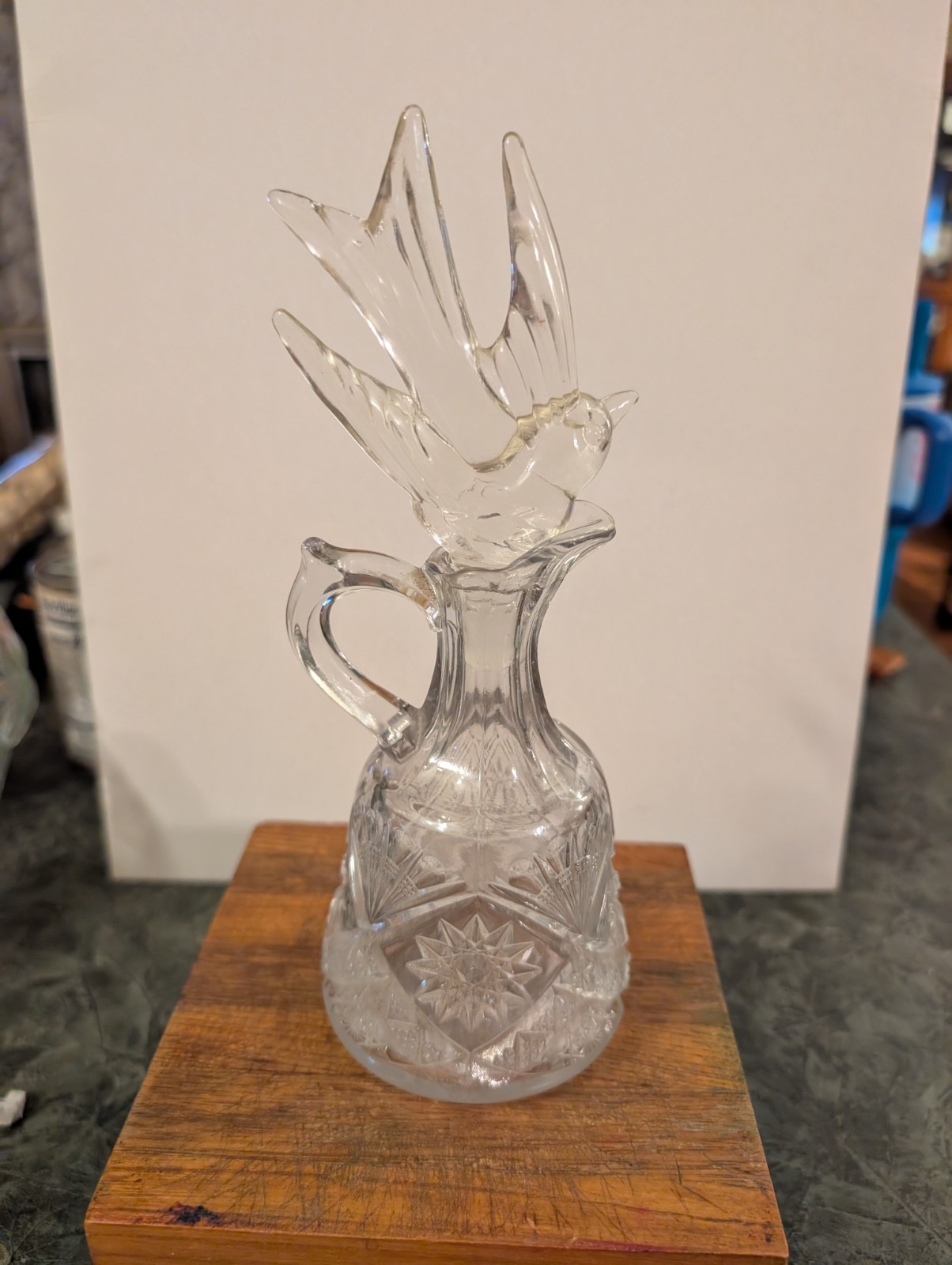 Antique ABP American Brilliant Cut crystal cruet crystal bird stopper. AVC