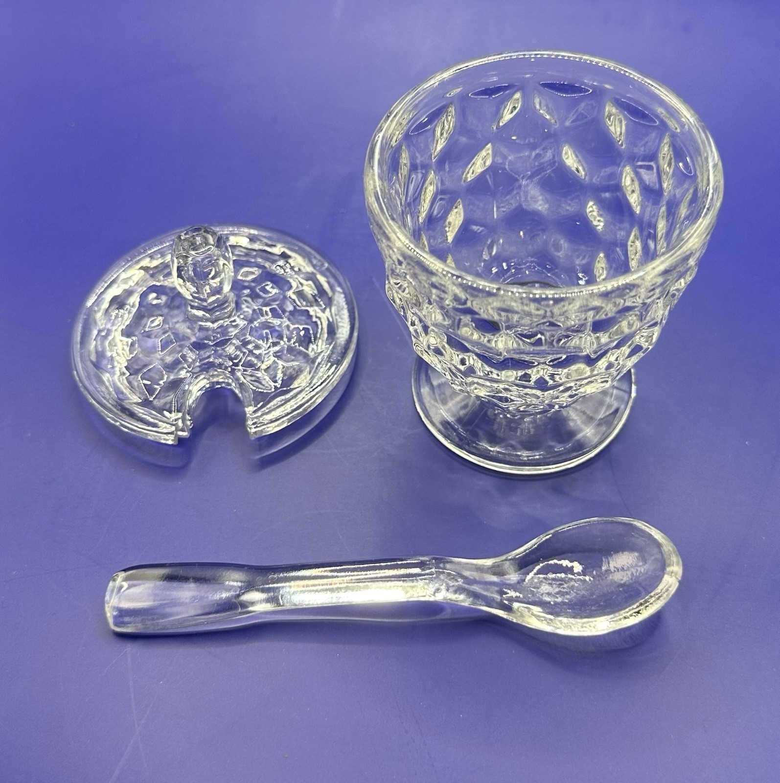 1 Set Of Fostoria American Clear 7 Piece Cloverleaf Condiment Set Used- Read-