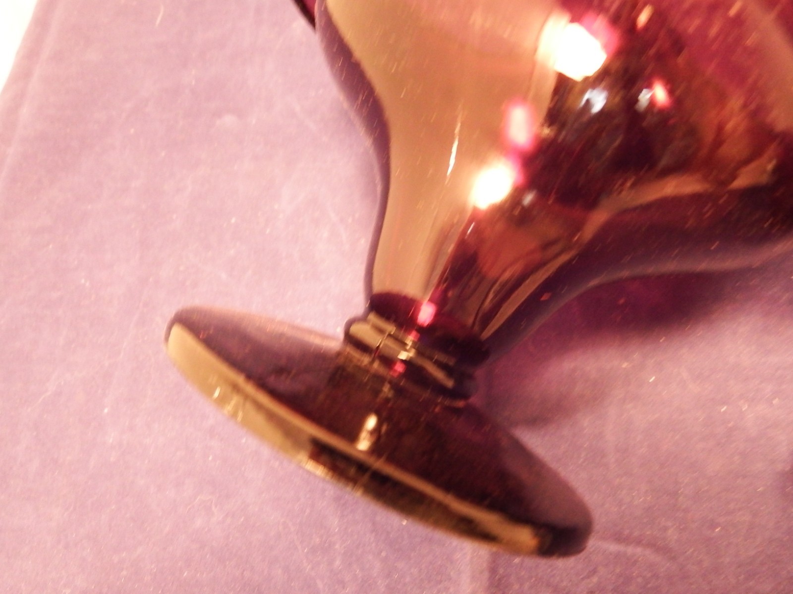 PAIR OF AMETHYST DEEP PURPLE GLASS DUAL PINCHED SIDES PEDESTAL CANDY DISHES 5″