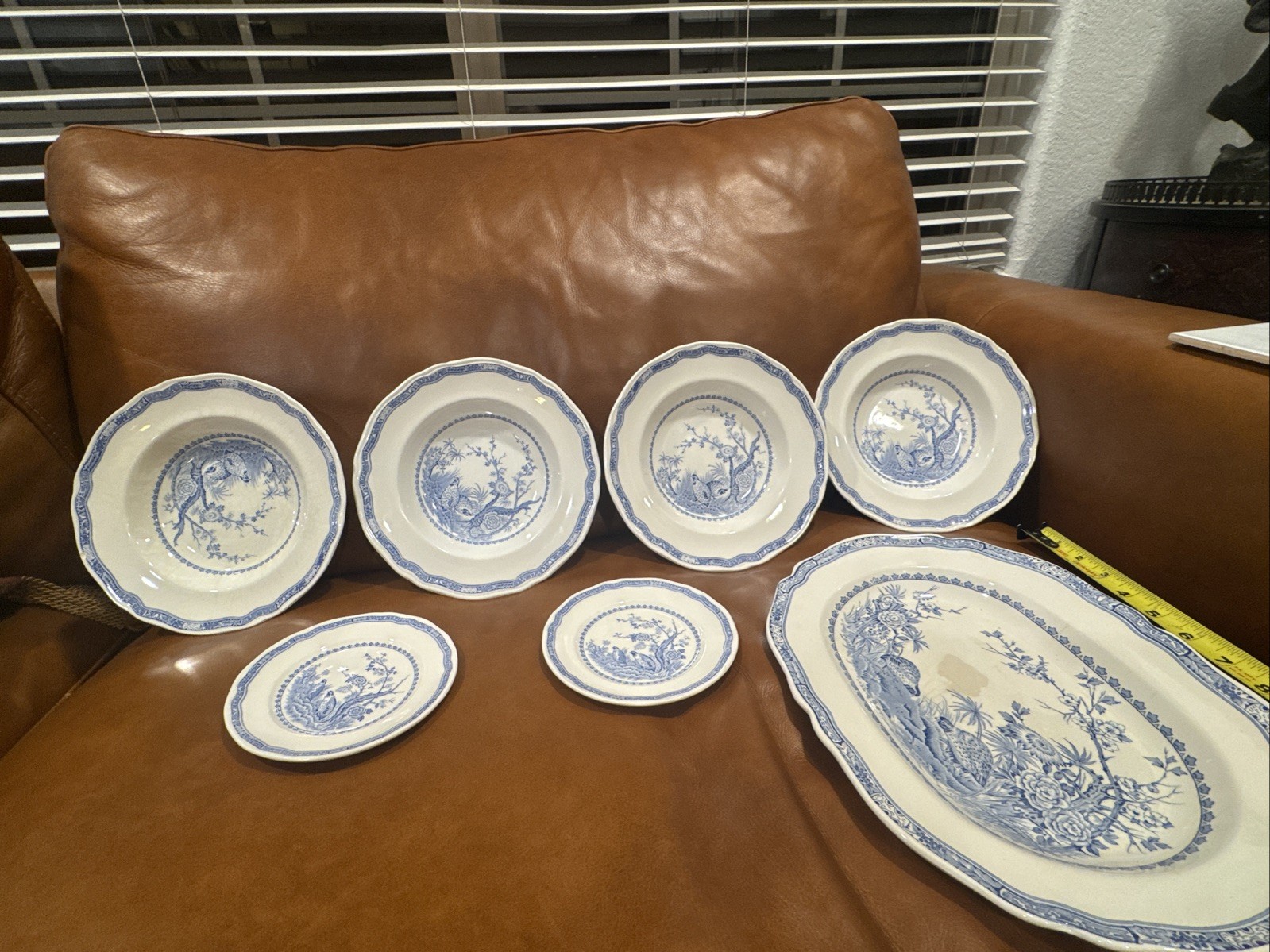 7 LOT Furnivals Blue Quail (4)Soup Bowls (2)Bread Plates (1) Platter oval