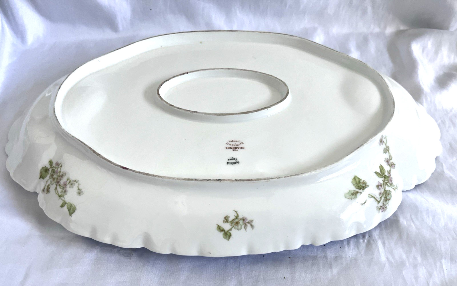 HAVILAND Limoges Charonne 20″ oval serving platter w/ wells. Limoges