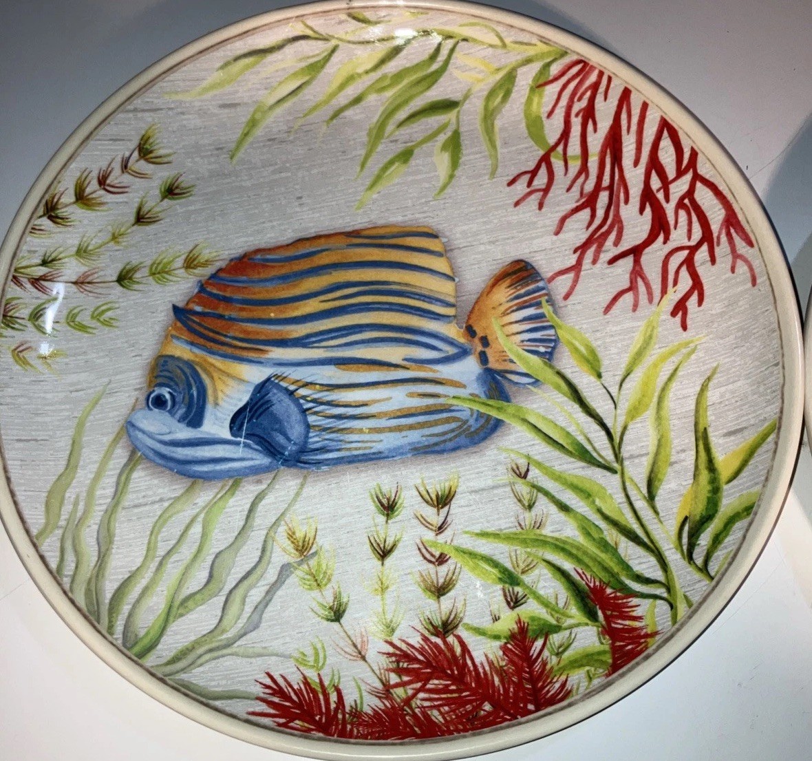 Better Homes & Gardens Lot of 2 Melamine Sea Life 8.5″ Plates Seahorse & Fish
