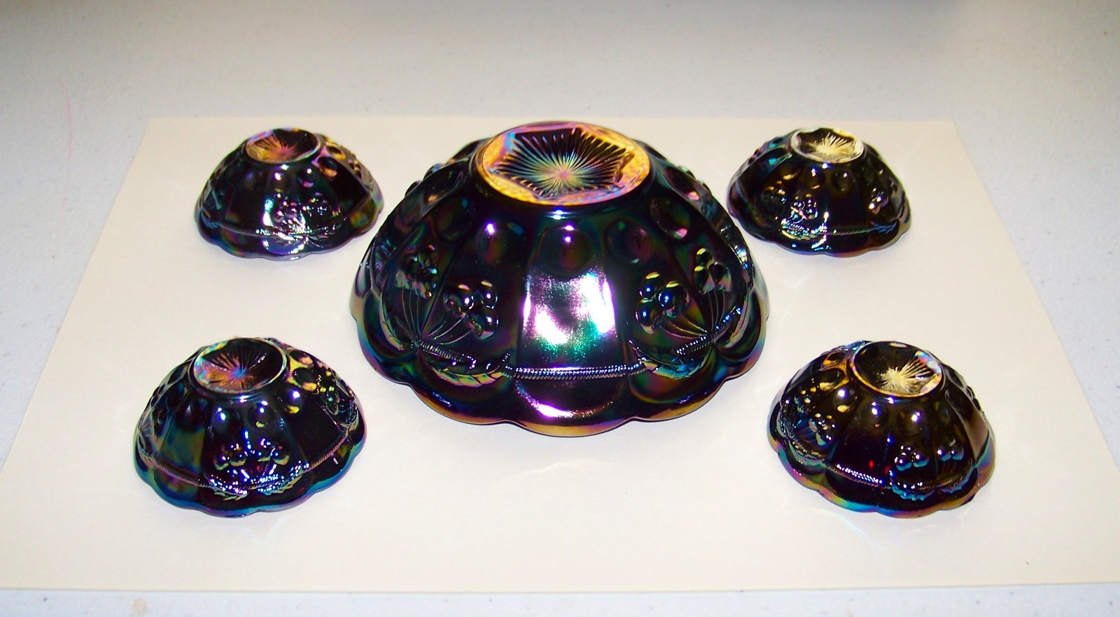 VINTAGE Mosser Glass Cherry & Cable Mini Bowl Set of 5 Amethyst Carnival rare