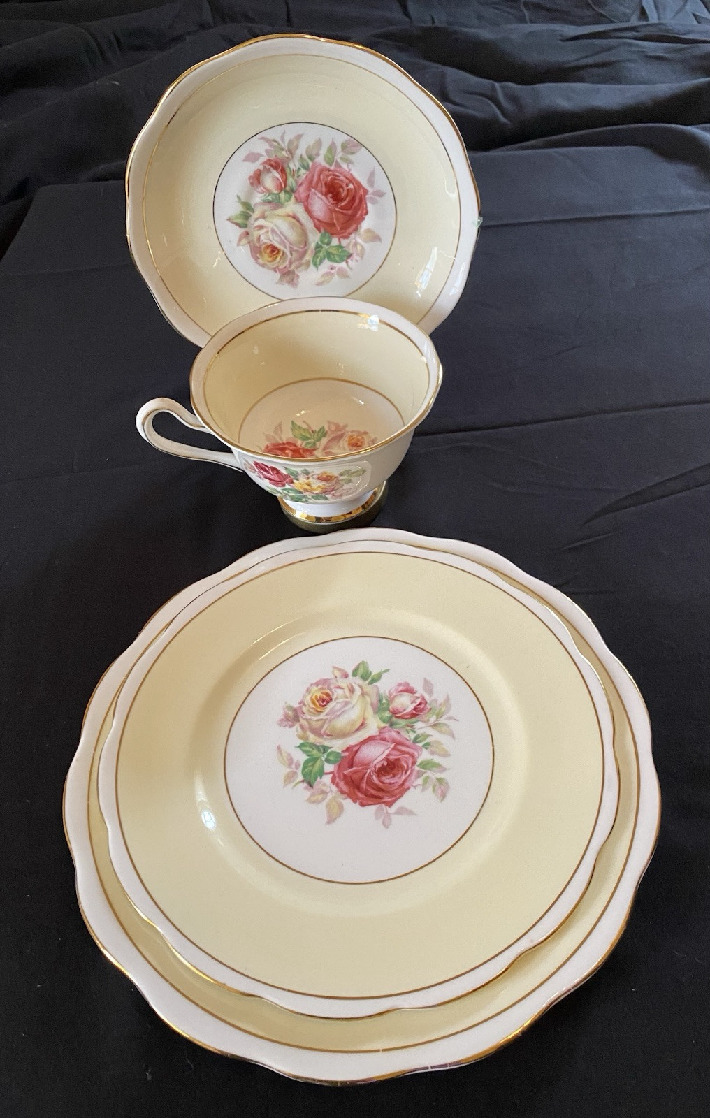 Vintage Royal Albert “Milady” Bone China Luncheon set Multi Color Gold Trim
