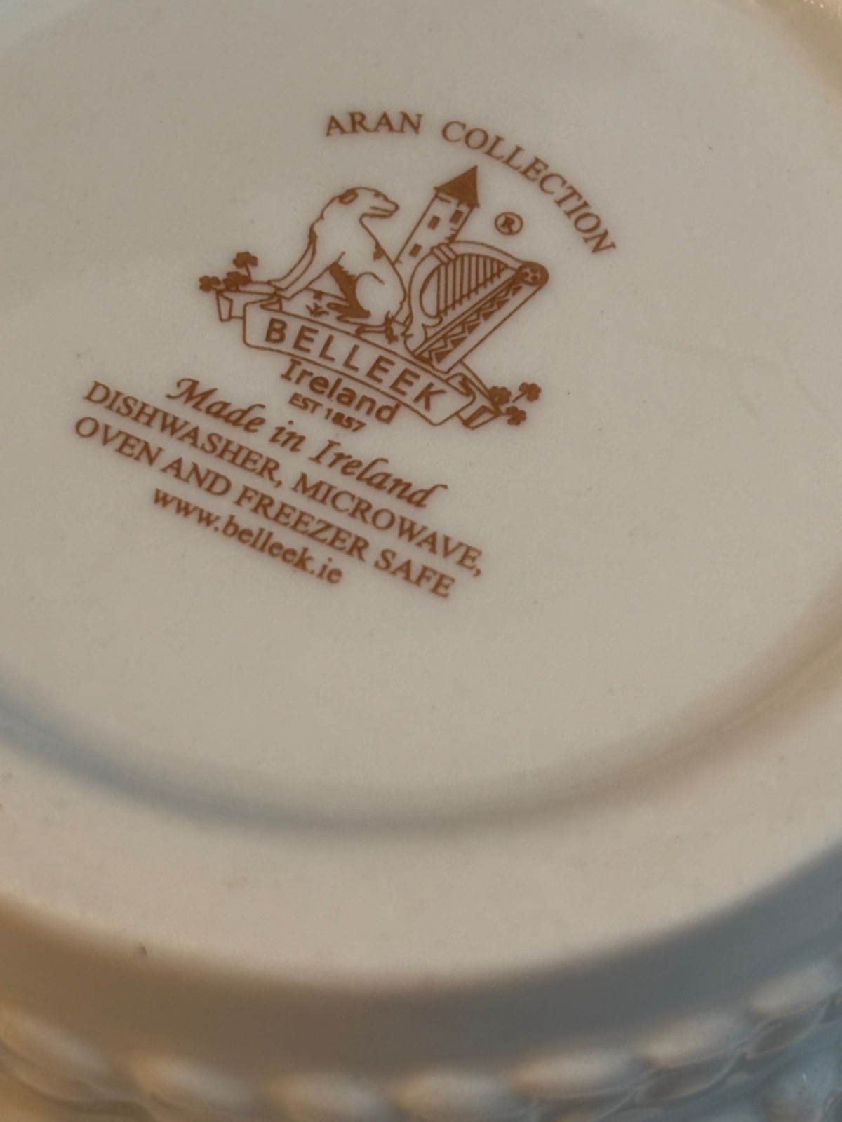 Belleek Aran Collection White Textured Ceramic Mug Made in Ireland 12 oz