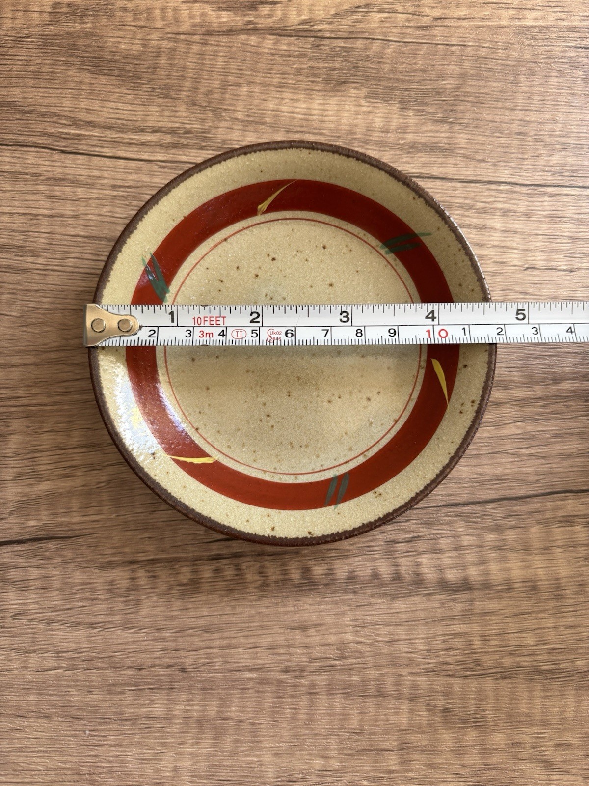 Handmade Stoneware Trinket Dishes Set of 2 Beige Brown Red Green Yellow 5in
