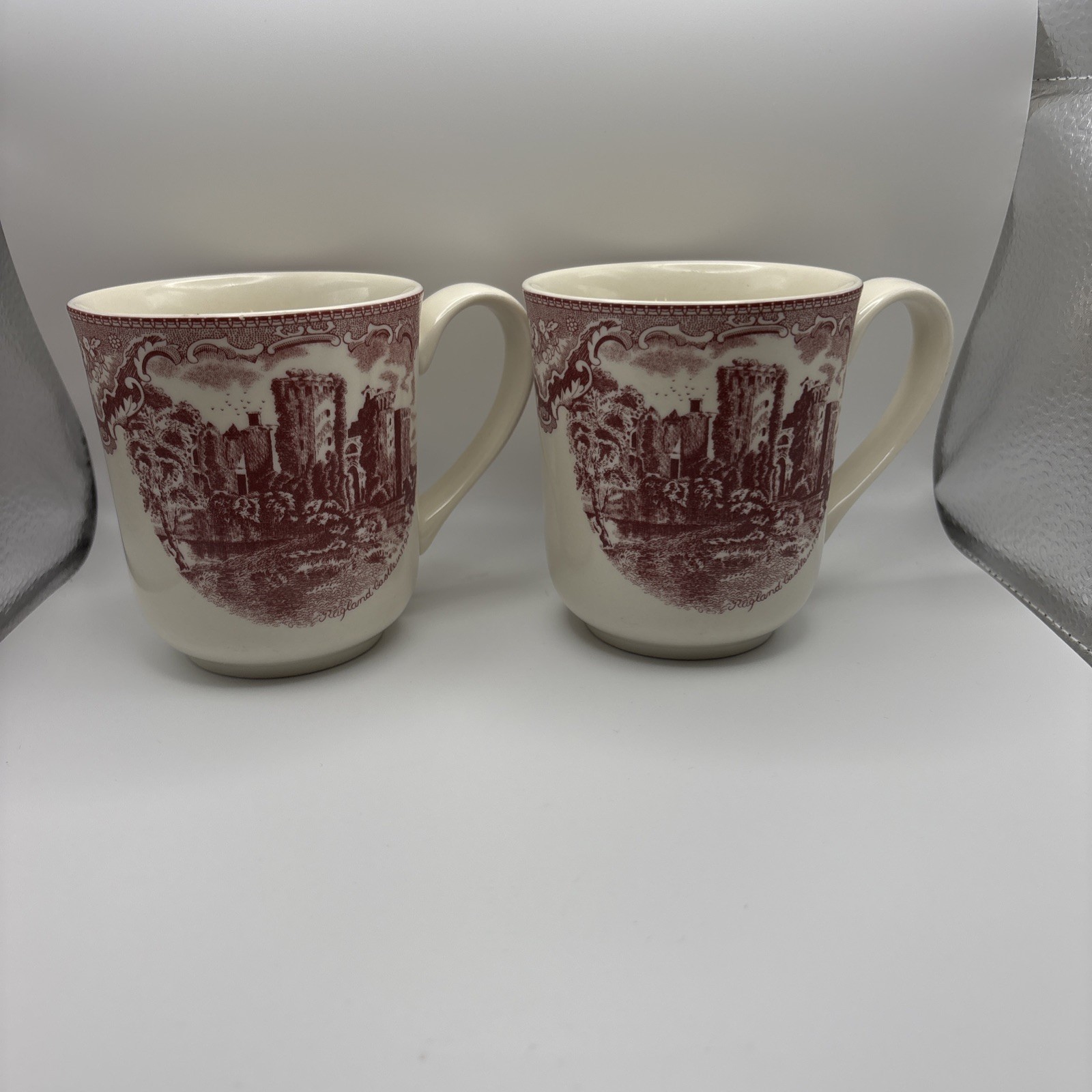 2 Vintage Johnson Bros Ragland Castle 1792 Old Britain Pink Coffee Tea Mug Cups