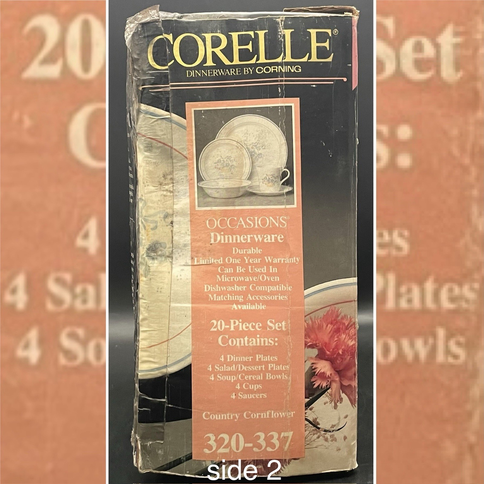 Corelle by Corning 20pc NOS Occasions Country Cornflower Dinnerware Set 1988-93