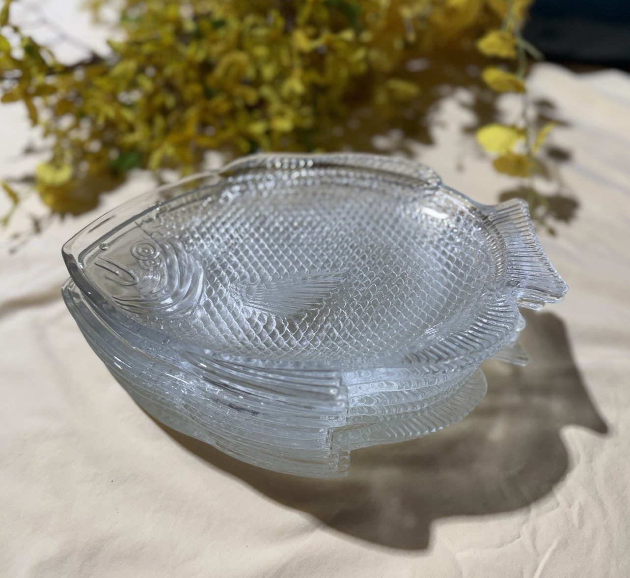 Vintage Clear Glass Fish Shaped Plates – Set of 8 – Mid Century Serving Platters