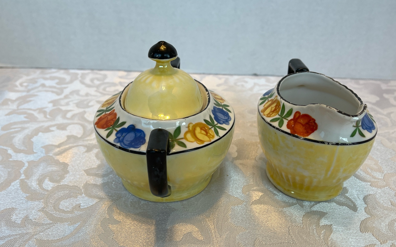 Vintage Schumann Sugar Bowl with Lid And Creamer Marked 16 Germany See Picture
