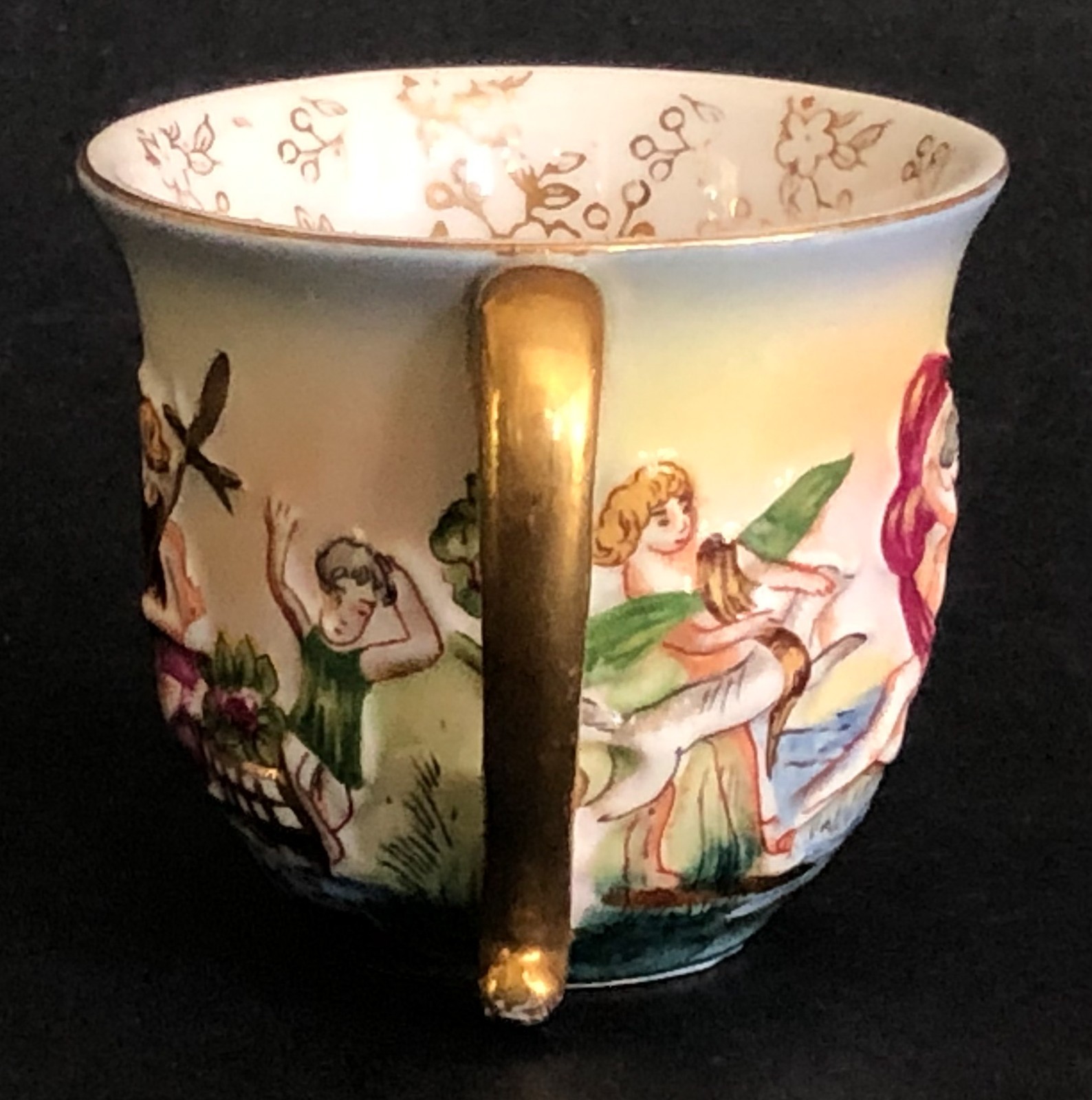 Vtg SGK Demitasse Cup Made in Occupied Japan Embossed Cherub Mermaid Instruments