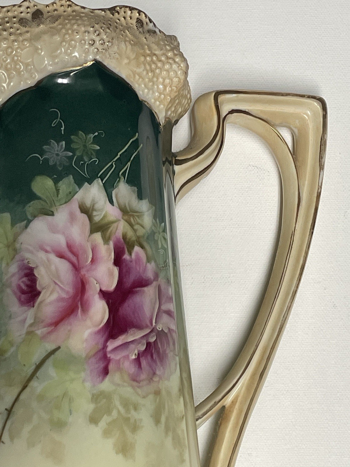 RS Prussia HEAVY 12 Inches LARGE CLASSIC TANKARD FANCY ROSES GOLD ACCENT