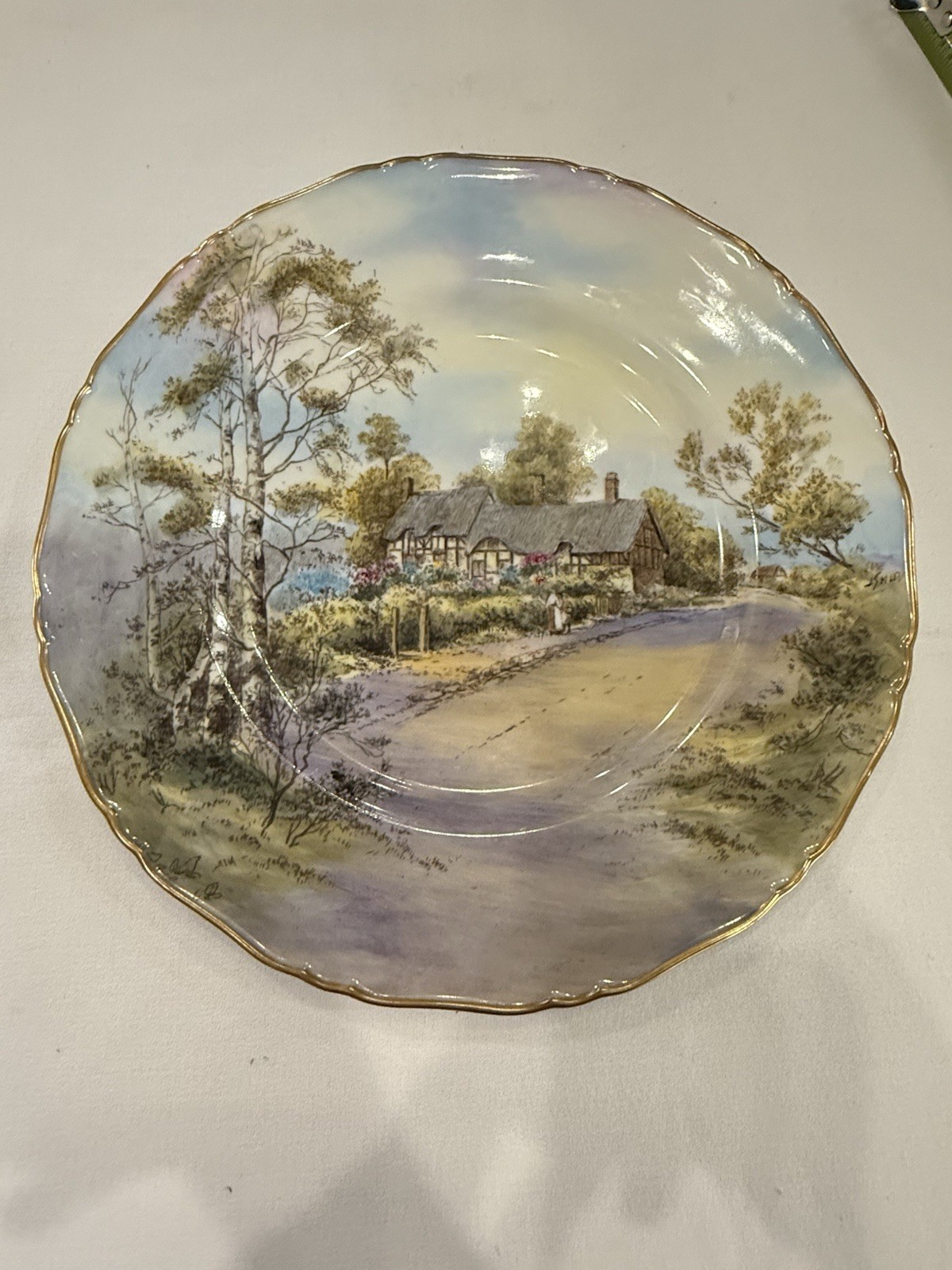 Pristine 1952 Royal Worcester Anne Hathaway Cottage Plate Signed J. Smith 10.5″
