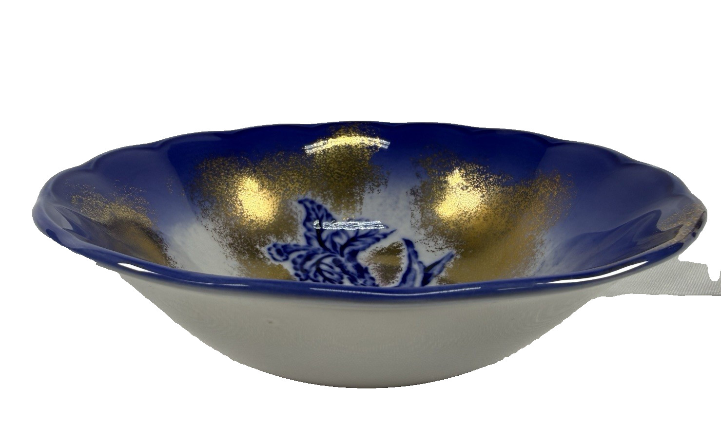 Vintage Victoria Ironstone Flow Blue Iris Bowl Staffordshire England Gilt 6.75″