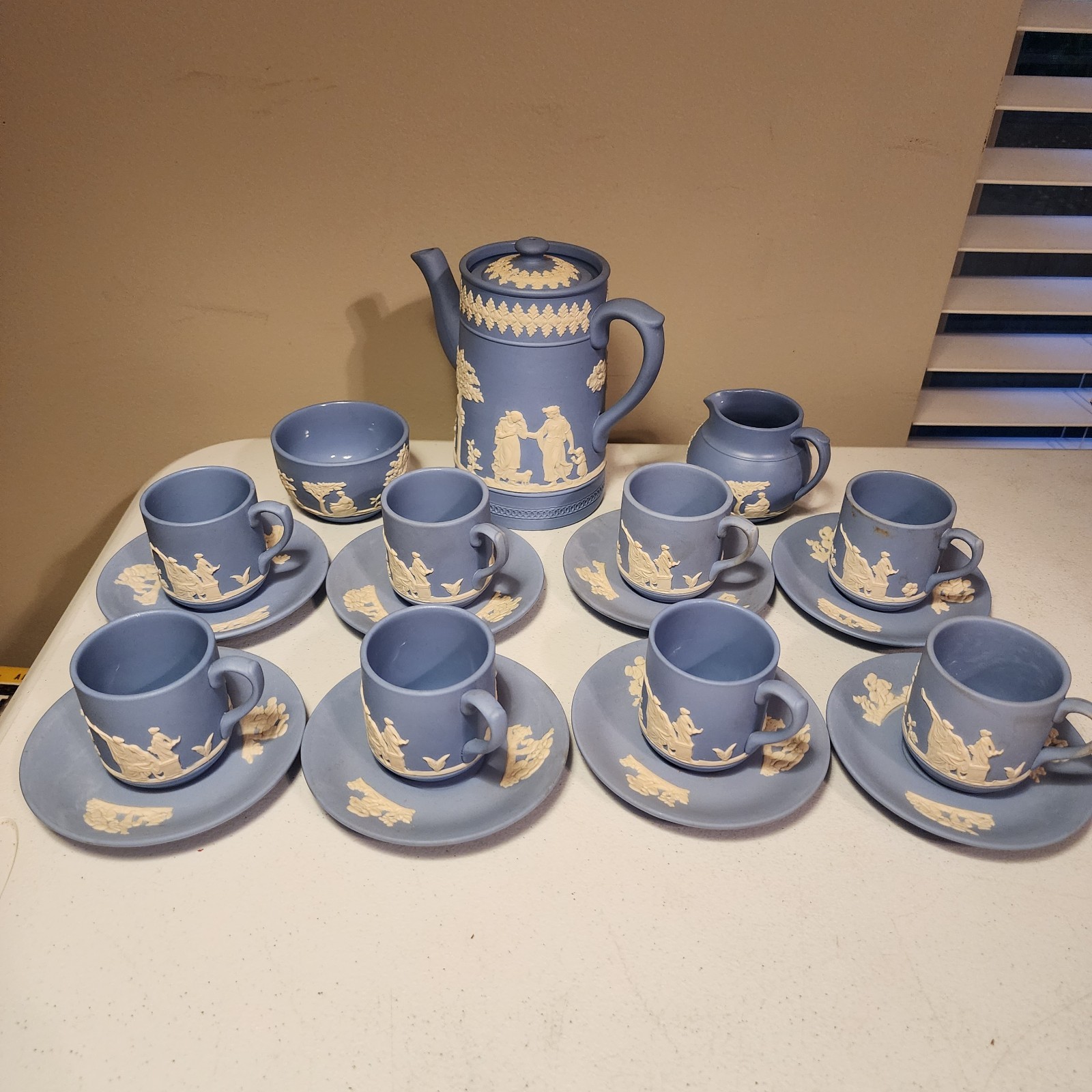 Vintage Dudson Hanley Blue Jasperware 19pc Coffee & Tea Service -…