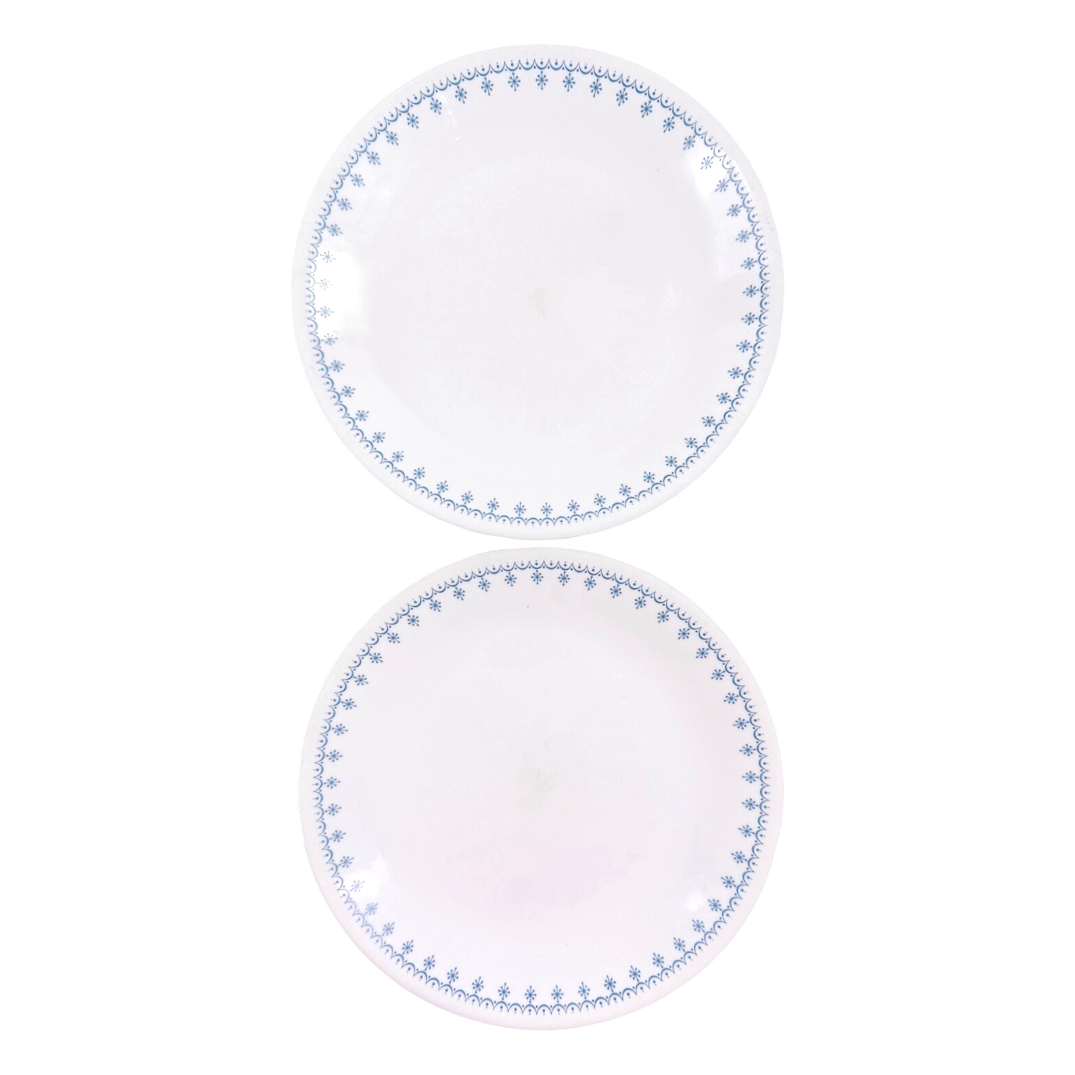 Vtg 1970s Corelle Livingware Snowflake Blue Garland Dinner Plate 10.25″ Lot of 2