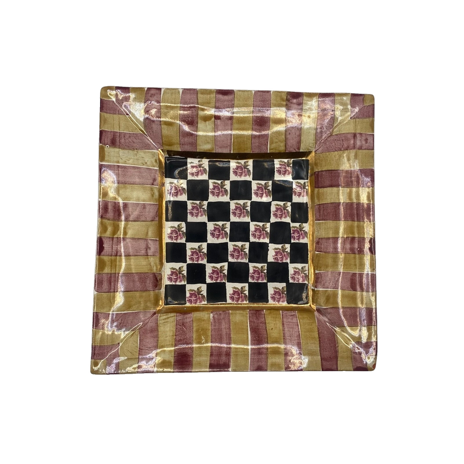 Vintage MacKenzie-Childs Torquay Frank & Mustard 9.5″ Square Platter Plate