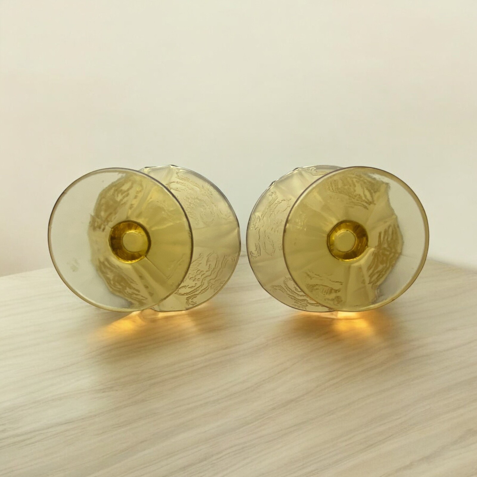 Vintage Federal Madrid Amber Depression Glass Dessert Sherbet Cups Set Of 2