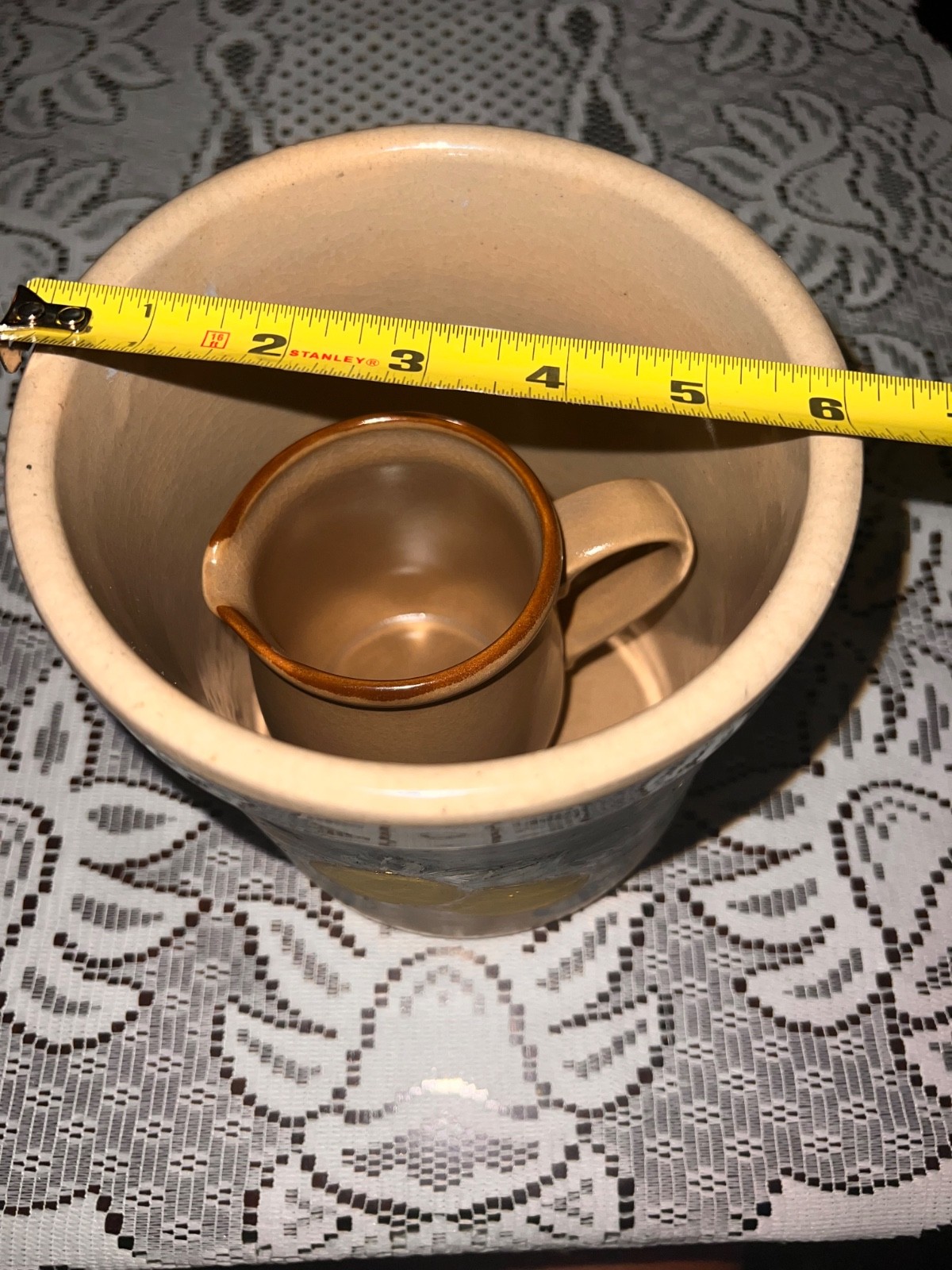 Vintage Hearthside Japan Creamer & Rustic Signed Lemon Pottery Crock Set