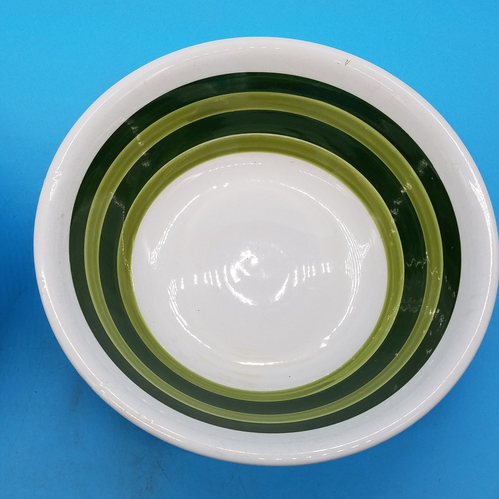 (2) Fine Ironstone China Vegetable Serving Bowl Dark Green light Green Stripes
