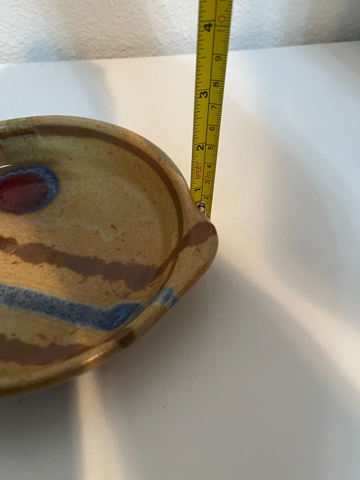 Vintage SIGNED WALT GLASS Studio Pottery Double HANDLED Dish Bowl- 6.5in x 7.2in