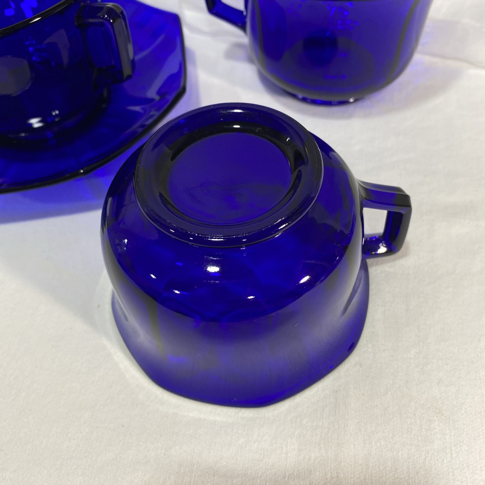 VTG Beautiful Cobalt Blue Cup And Saucer With Creamer Octagon Shape (Extra Cup)