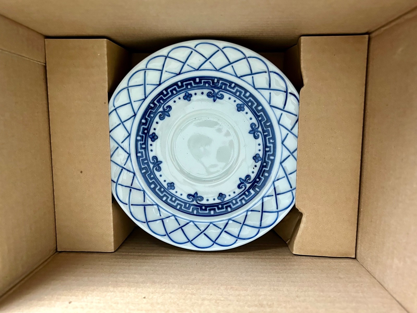 4 Bombay Adelaide,Tea Cup & Saucer Set (Cobalt Blue Greek Key,Flowers & Scrolls)