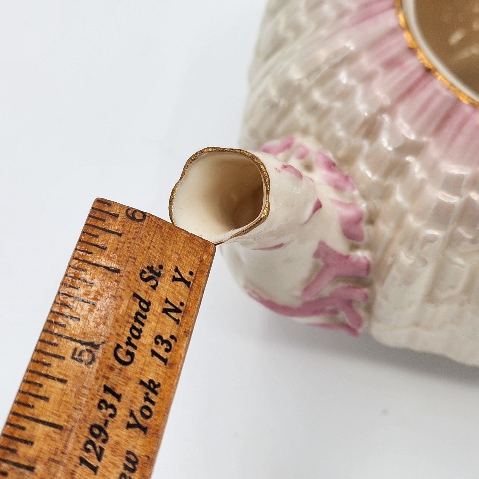 Antique Belleek Tridacna Teapot Pink Gold 1st Black Mark 1880