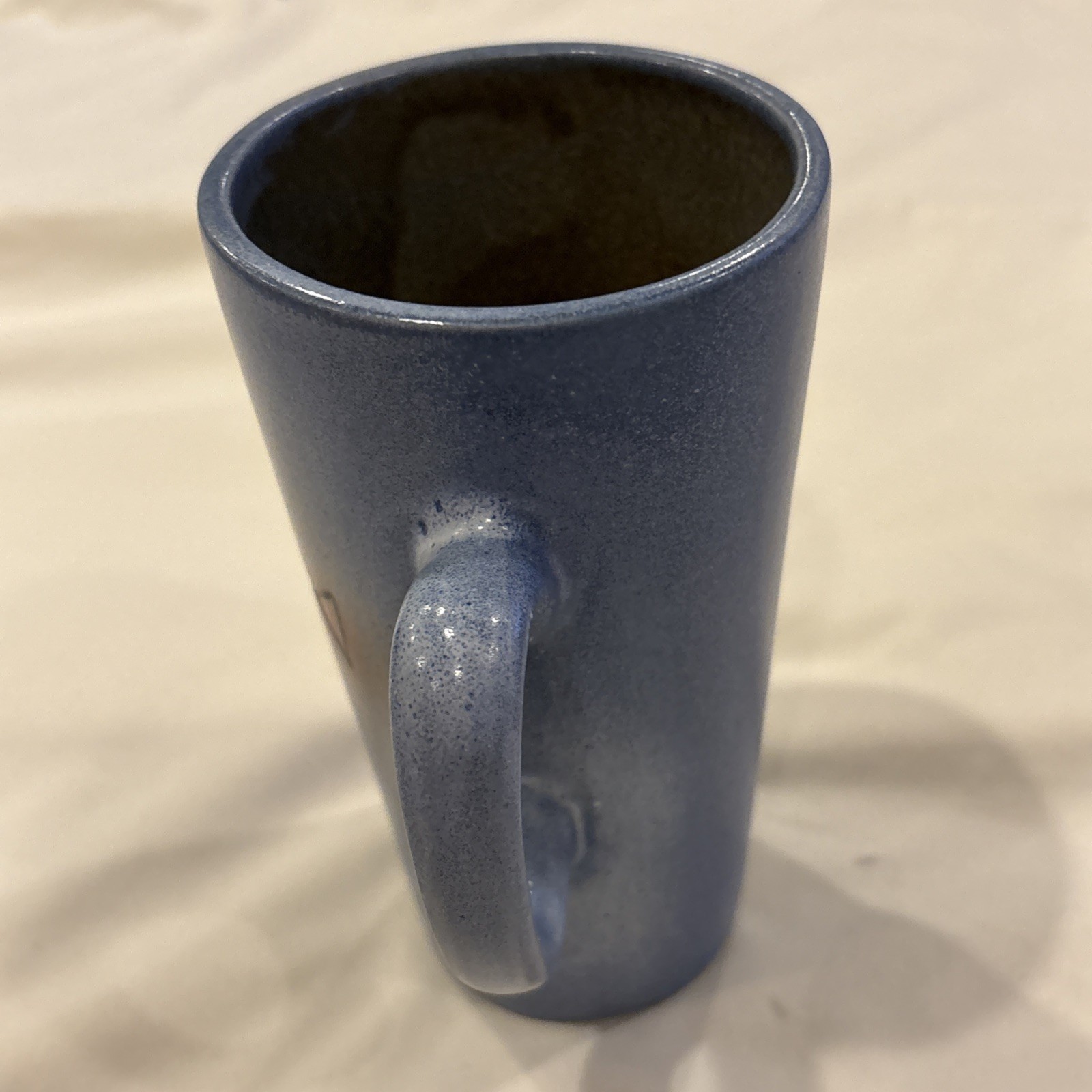 Studio Art Pottery Signed Blue Fish Coffee Tea Mug Handmade 5.7” Tall