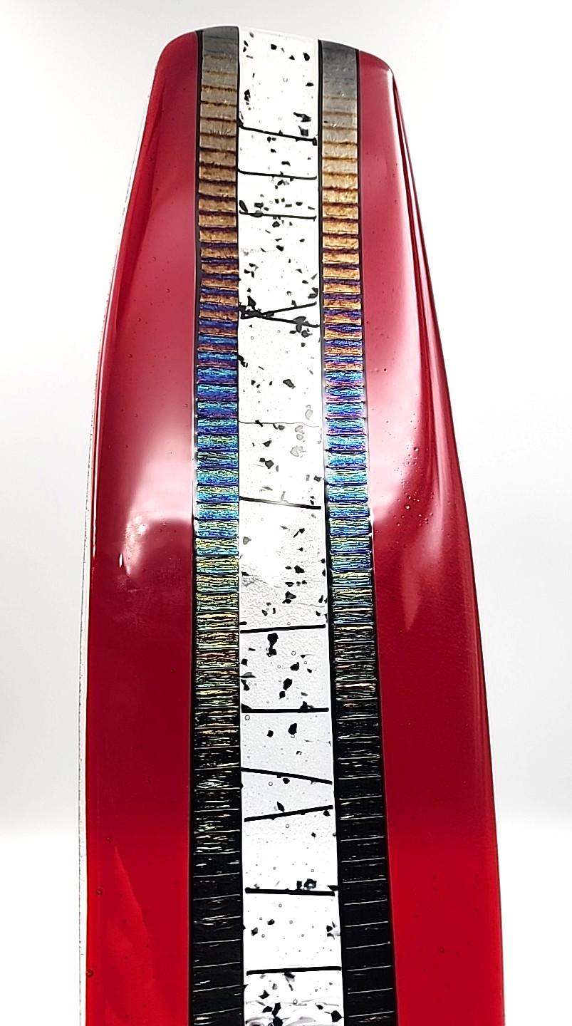Chris Paulson Sushi Tray Fused Glass Red Iridescent Signed Art Platter