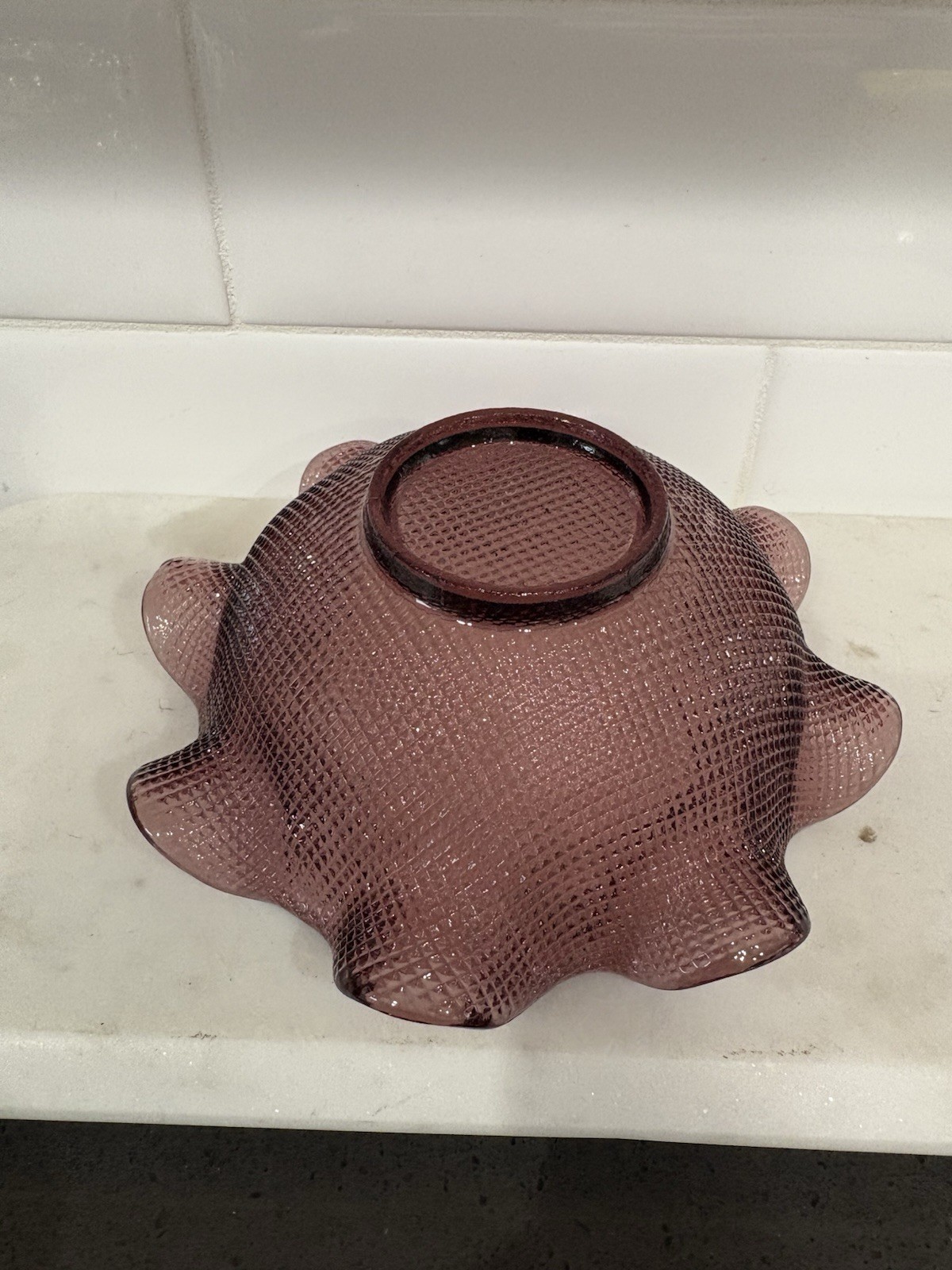 Vintage Italian Colony Glass Ruffled Edge Waffle Bowl purple amethyst