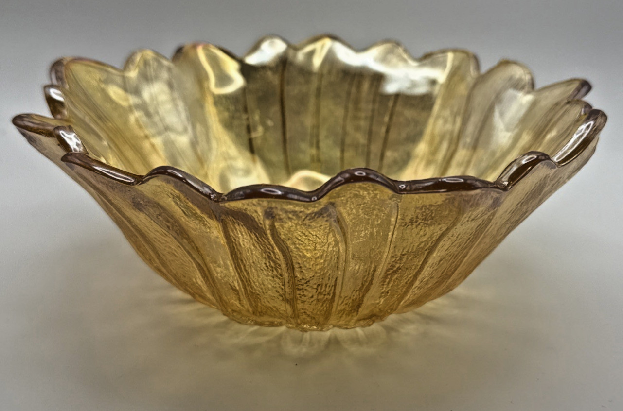 Indiana Iridescent Carnival Glass Bowl set of 2 VTG Sunflower Marigold Amber 7″