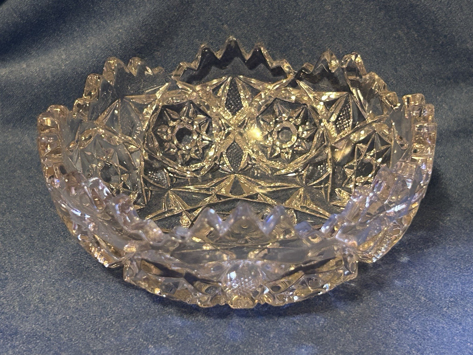 ABP American Brilliant Period Cut Glass Bowl 4” Diameter Jagged Edges