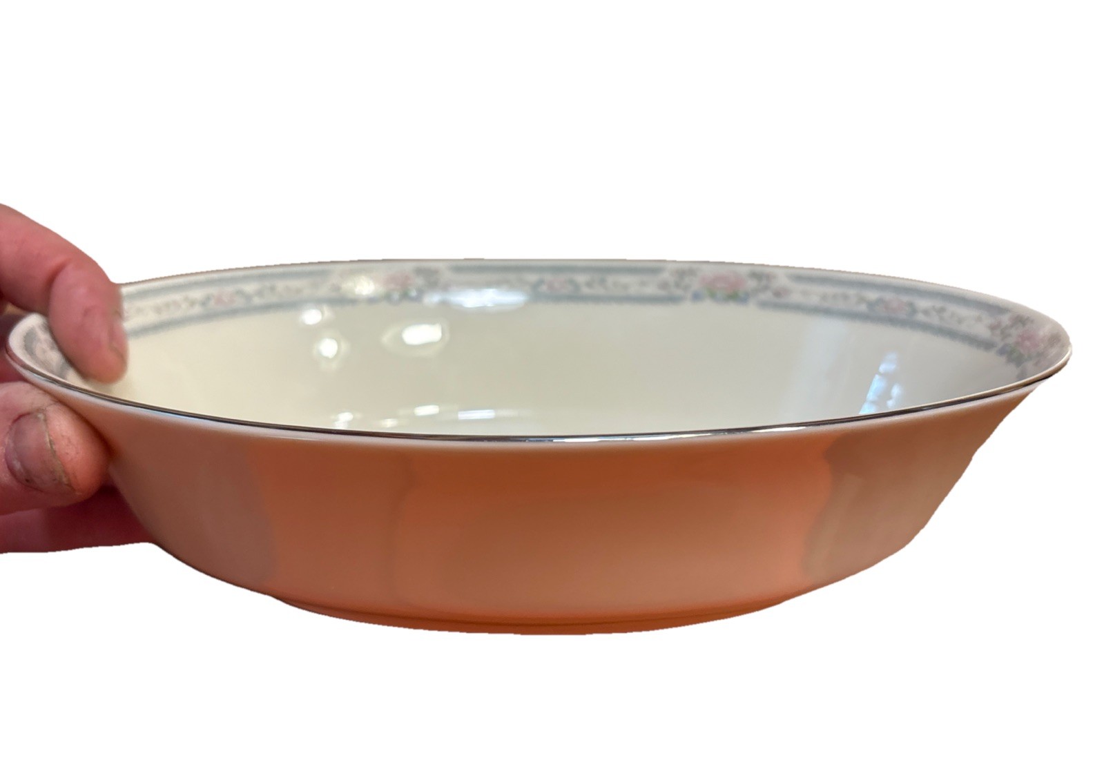 Lenox Charleston 9” x 6 1/2”Oval Serving Bowl Floral Pattern W/Platinum Trim.