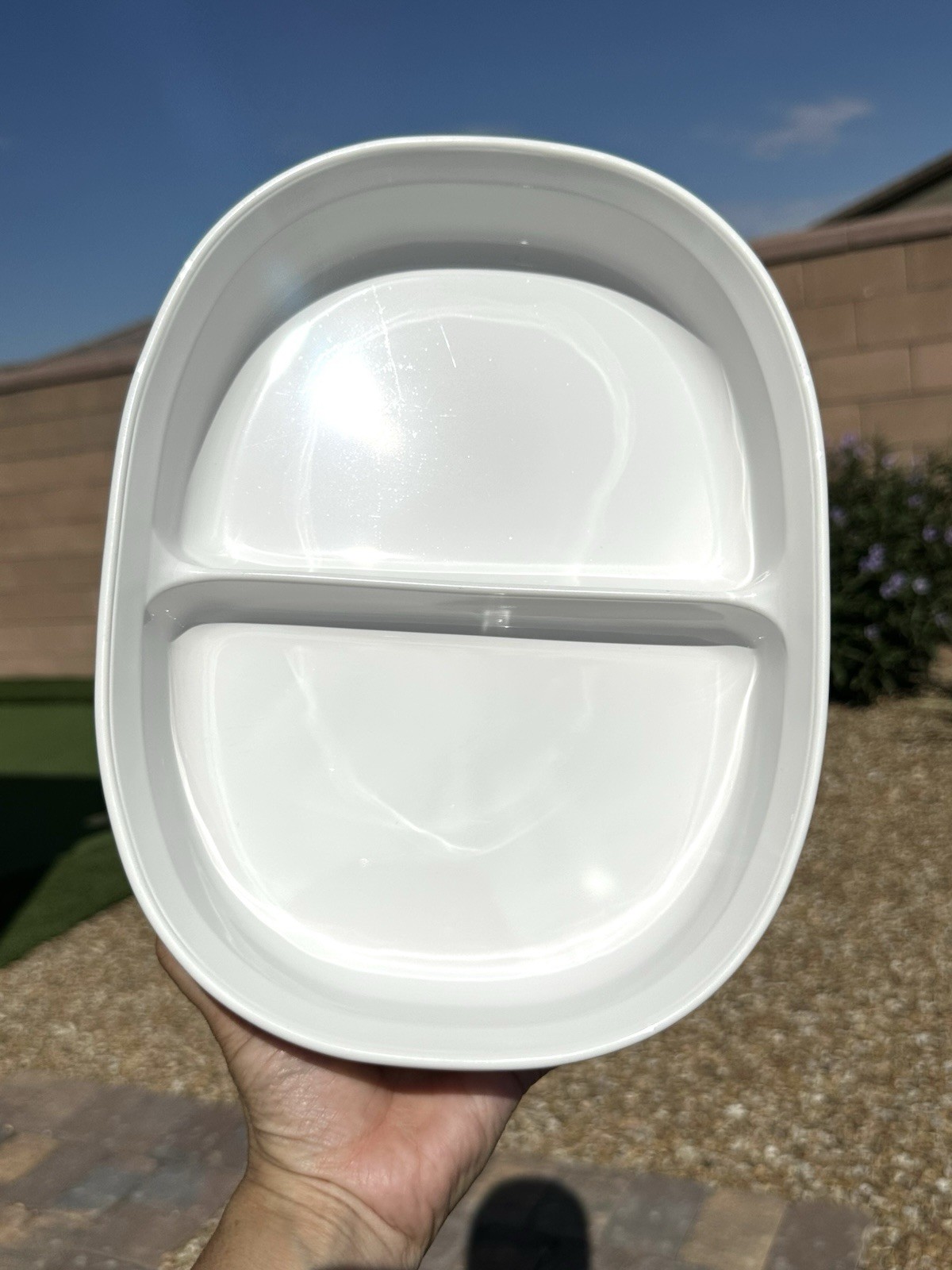 CORNING WARE FRENCH WHITE F-6-B 1.8 LT. OVAL DIVIDED DISH W / PYREX GLASS LID