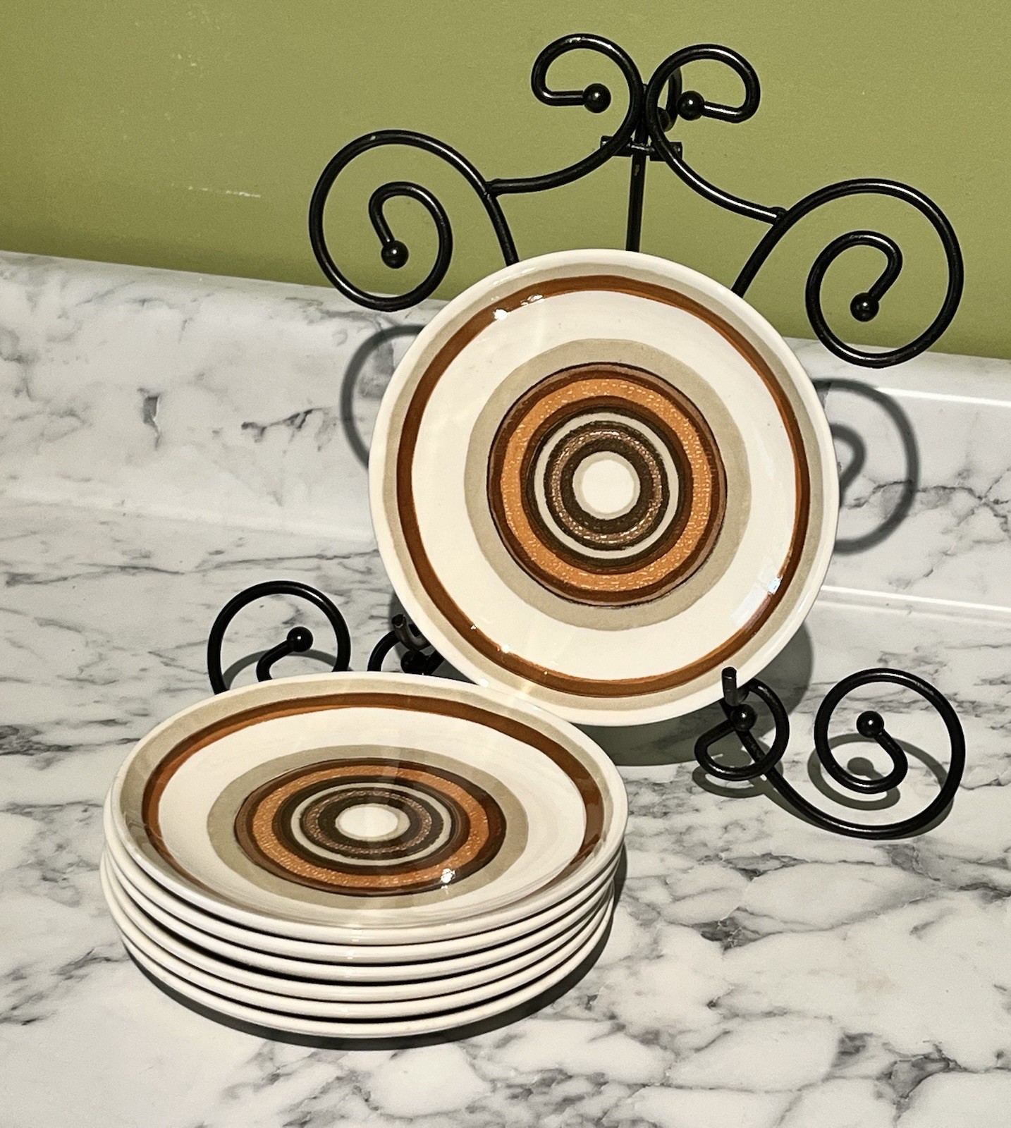 Set Of 7 Royal China Santa Fe Cavalier Ironstone Bullseye MCM Plates Retro USA