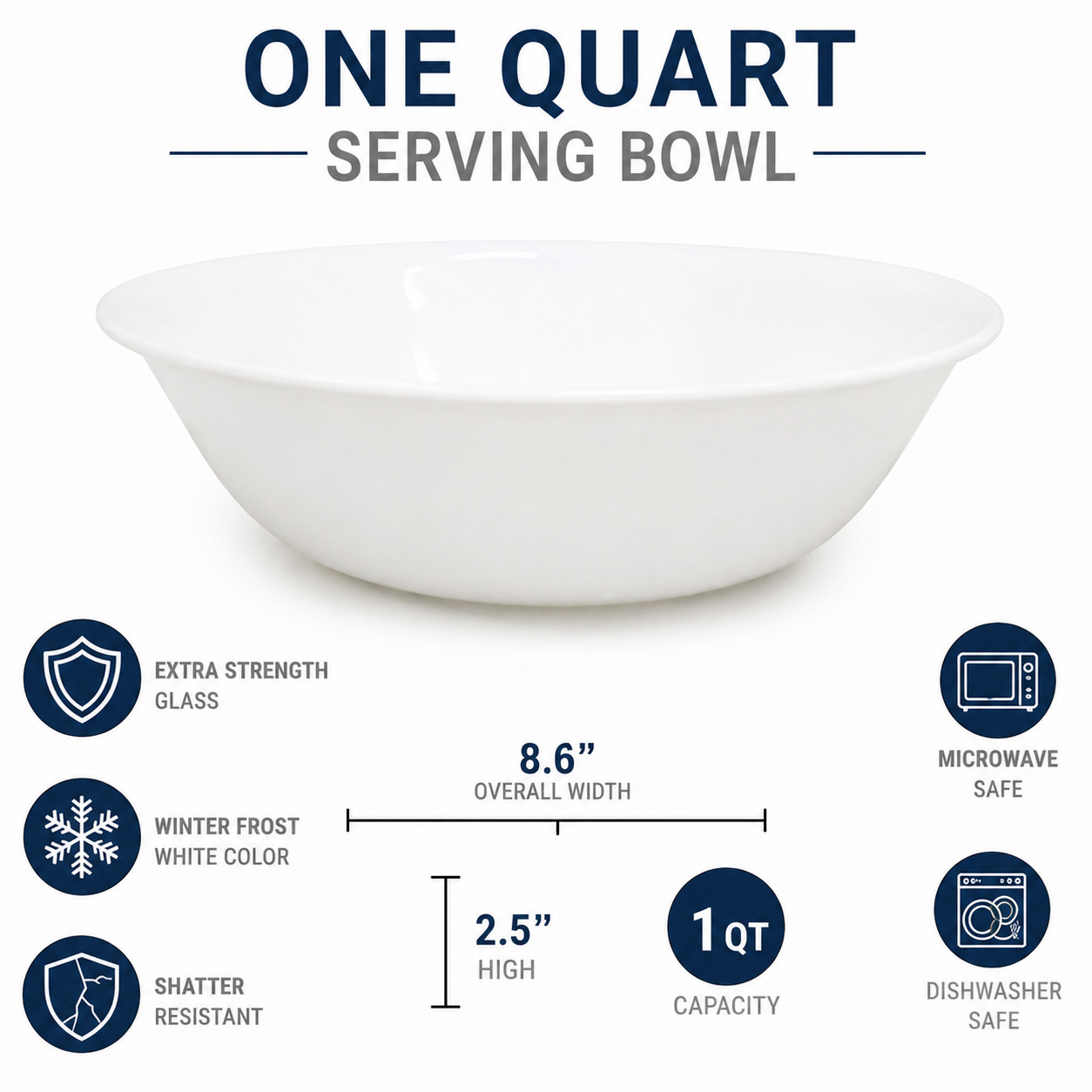 4pk- Corelle Vitrelle 1-Quart Serving Bowls Winter Frost White 8.5″ Round