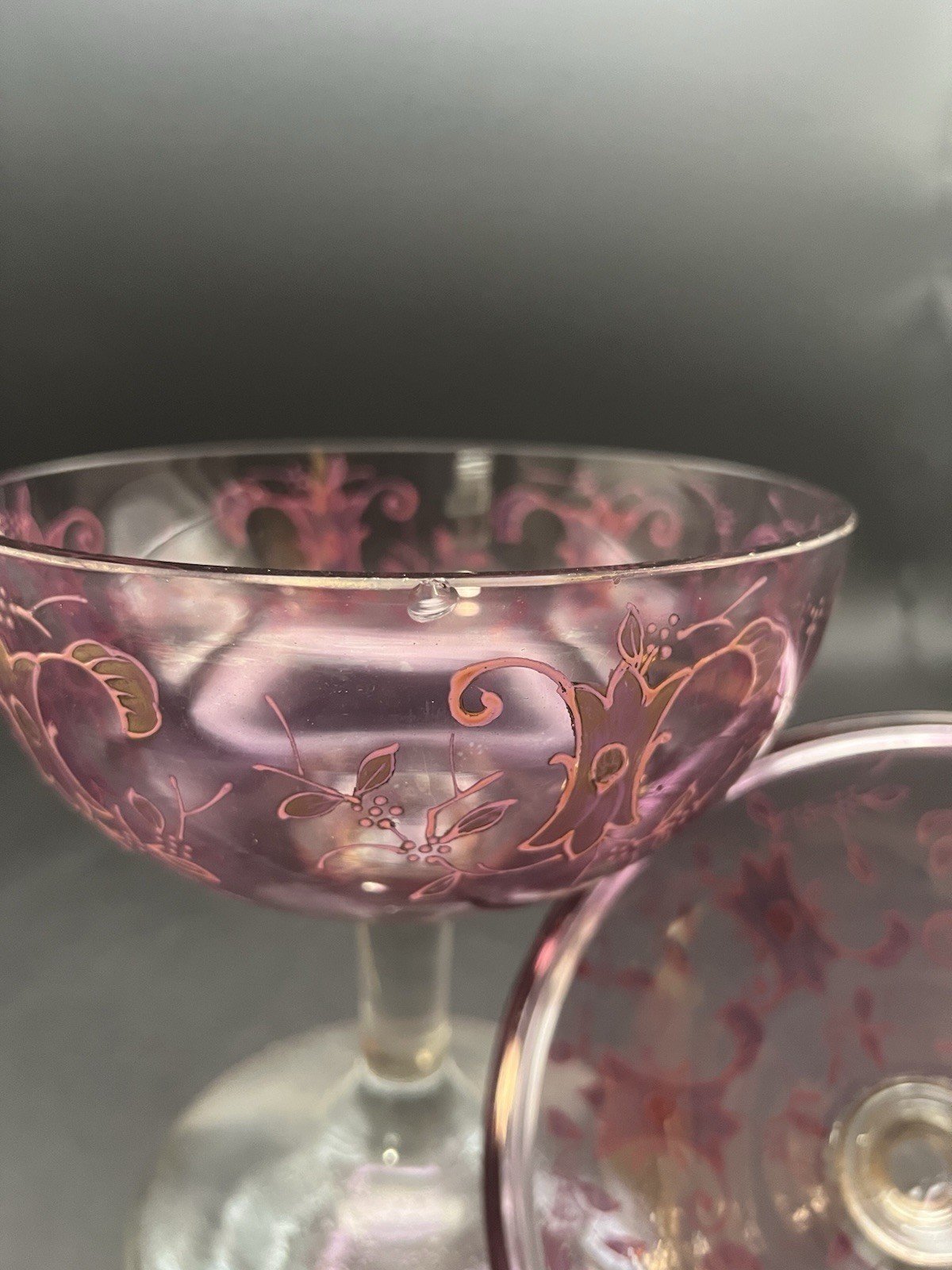 Cranberry Glass Candy Dish Bohemian Czech Lidded Pedestal Gold Details Vintage
